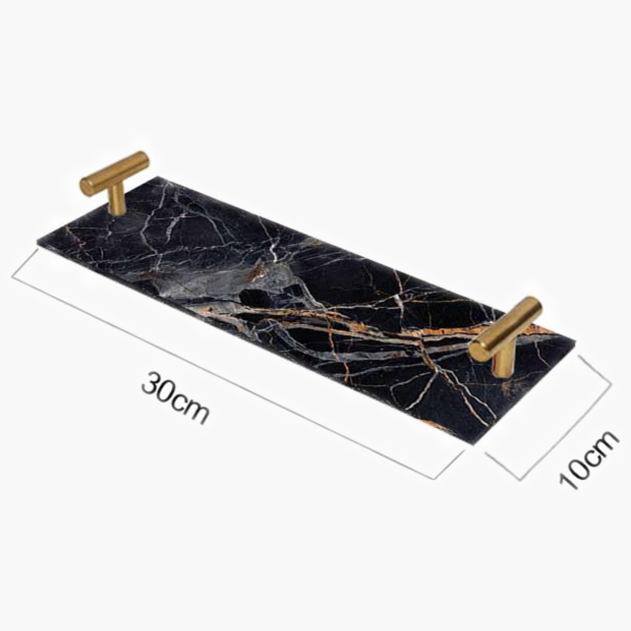 Decorative Acrylic Serving Tray with Gold Metal Handles and Marble Design 10×30 cm-household-dining-serveware-servingtrays-image-2