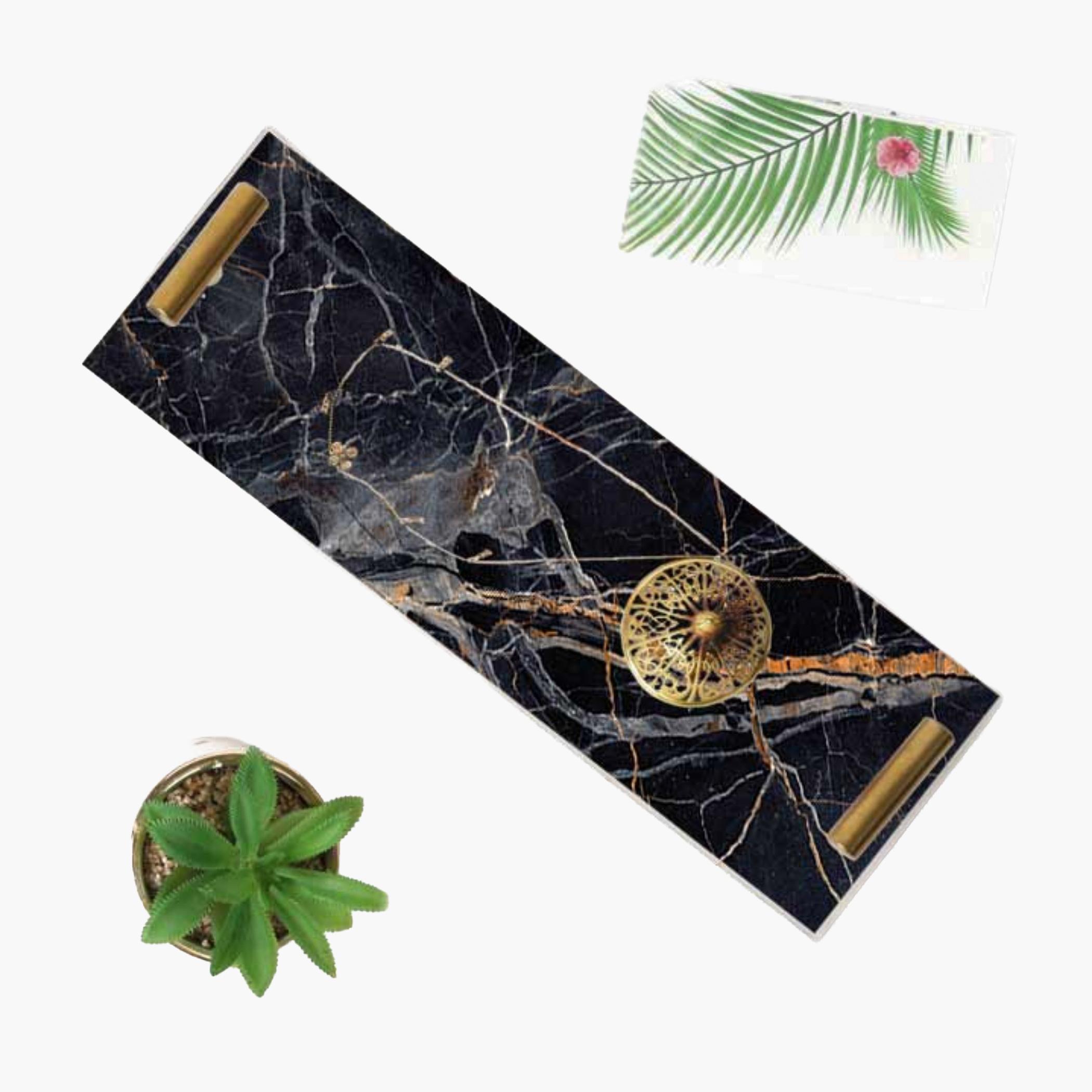 Decorative Acrylic Serving Tray with Gold Metal Handles and Marble Design 10×30 cm-household-dining-serveware-servingtrays-image-5
