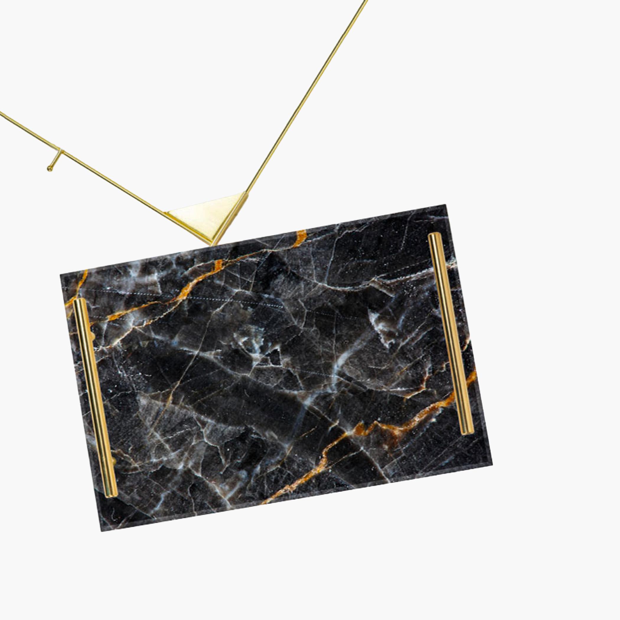 Decorative Acrylic Serving Tray with Gold Metal Handles and Marble Design 24×34 cm-household-dining-serveware-servingtrays-image-2