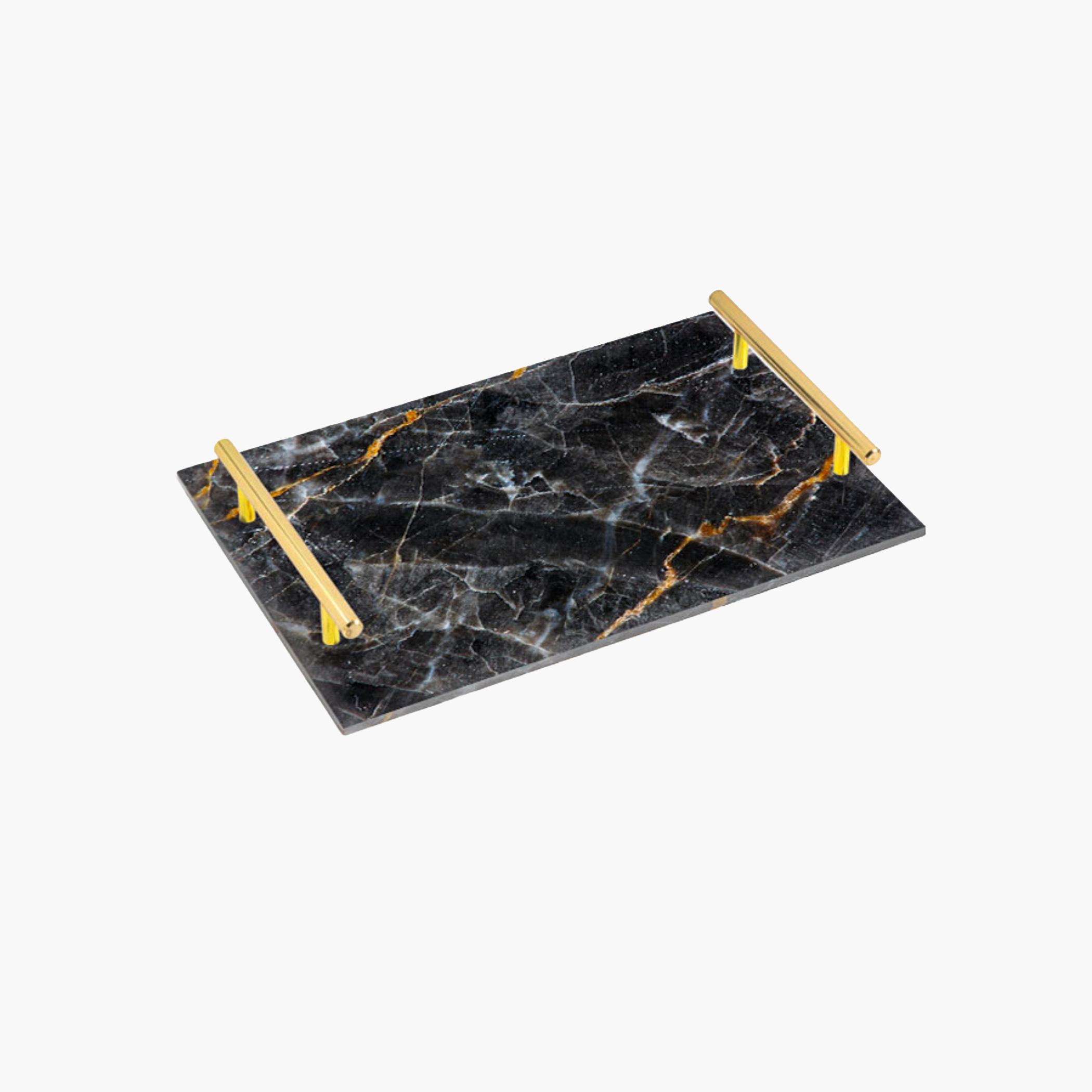 Decorative Acrylic Serving Tray with Gold Metal Handles and Marble Design 24×34 cm-household-dining-serveware-servingtrays-image-3