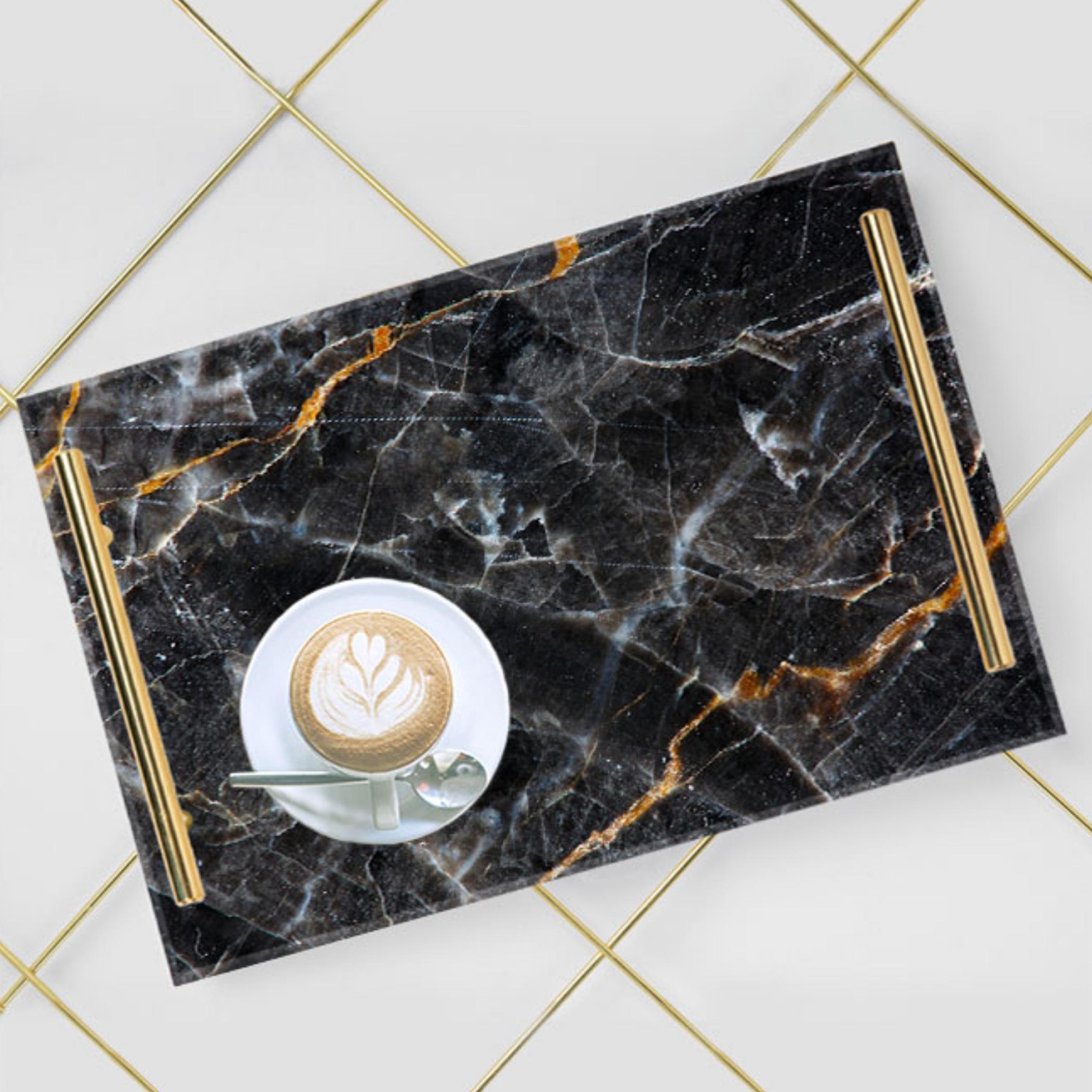 Decorative Acrylic Serving Tray with Gold Metal Handles and Marble Design 24×34 cm-household-dining-serveware-servingtrays-image-6