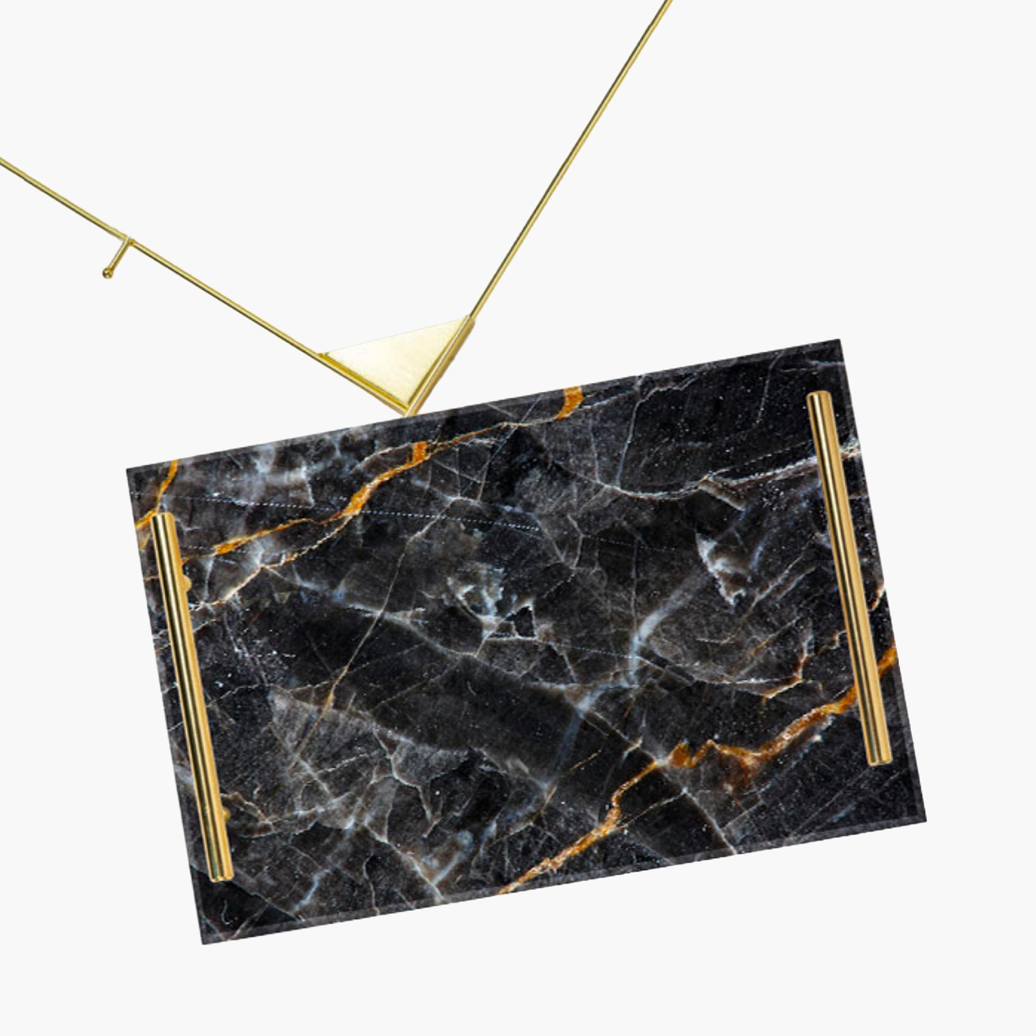 Decorative Acrylic Serving Tray with Gold Metal Handles and Marble Design 20×30 cm-household-dining-serveware-servingtrays-image-3
