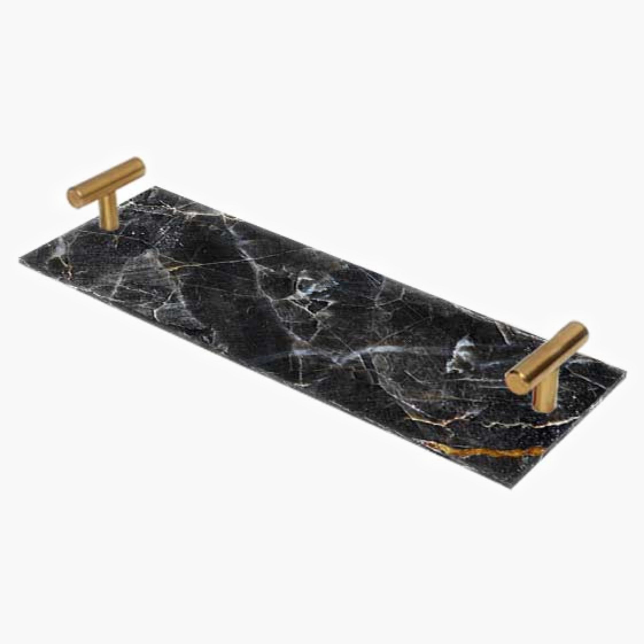 Decorative Acrylic Serving Tray with Gold Metal Handles and Marble Design 10×30 cm-household-dining-serveware-servingtrays-image-1