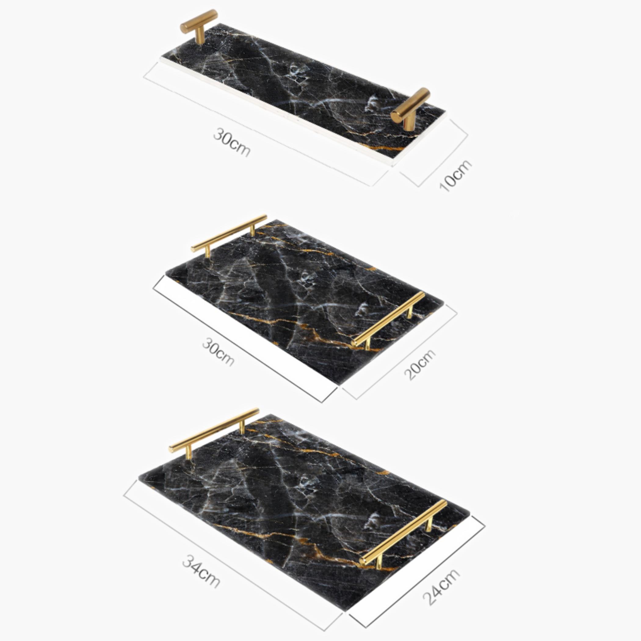 Decorative Acrylic Serving Tray with Gold Metal Handles and Marble Design 10×30 cm-household-dining-serveware-servingtrays-image-5