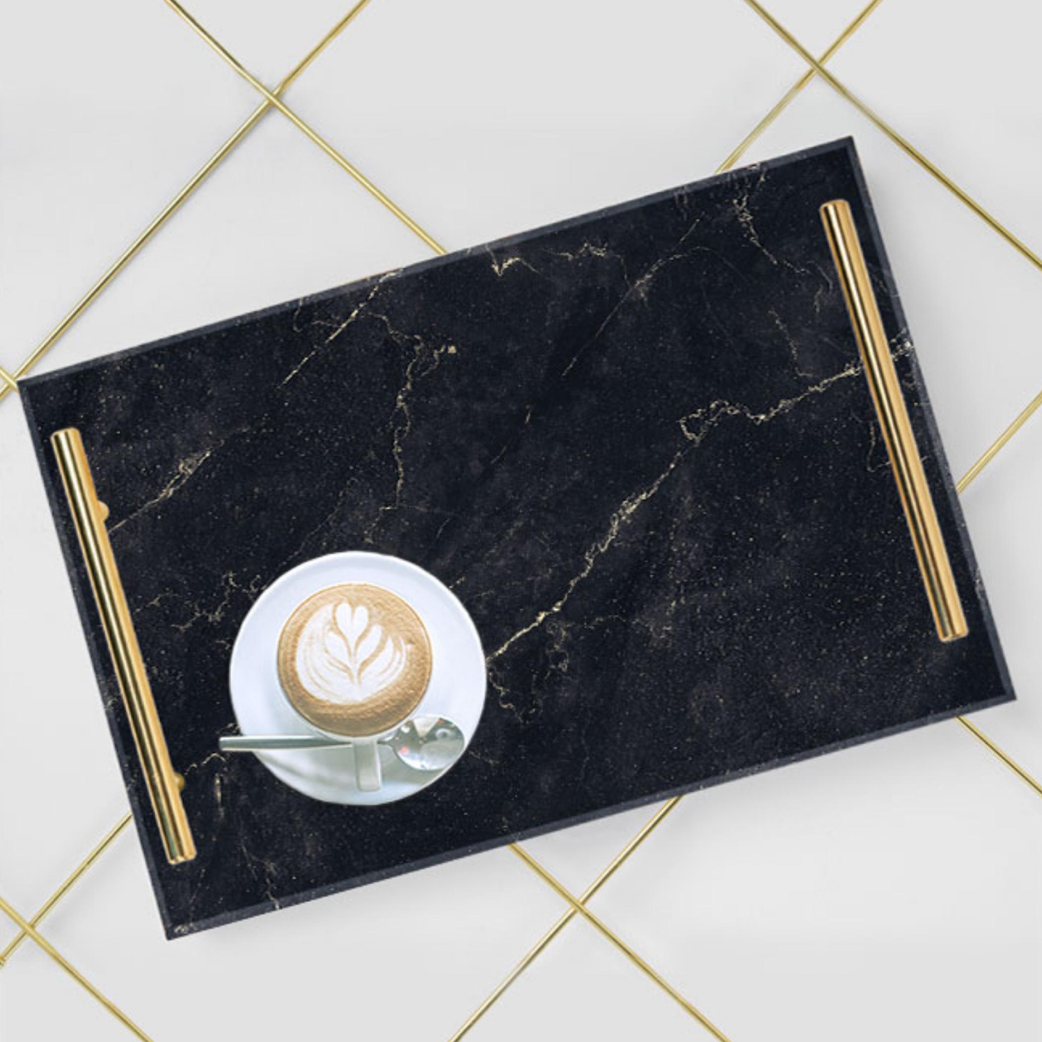 Decorative Acrylic Serving Tray with Gold Metal Handles and Marble Design 24×34 cm-household-dining-serveware-servingtrays-image-1