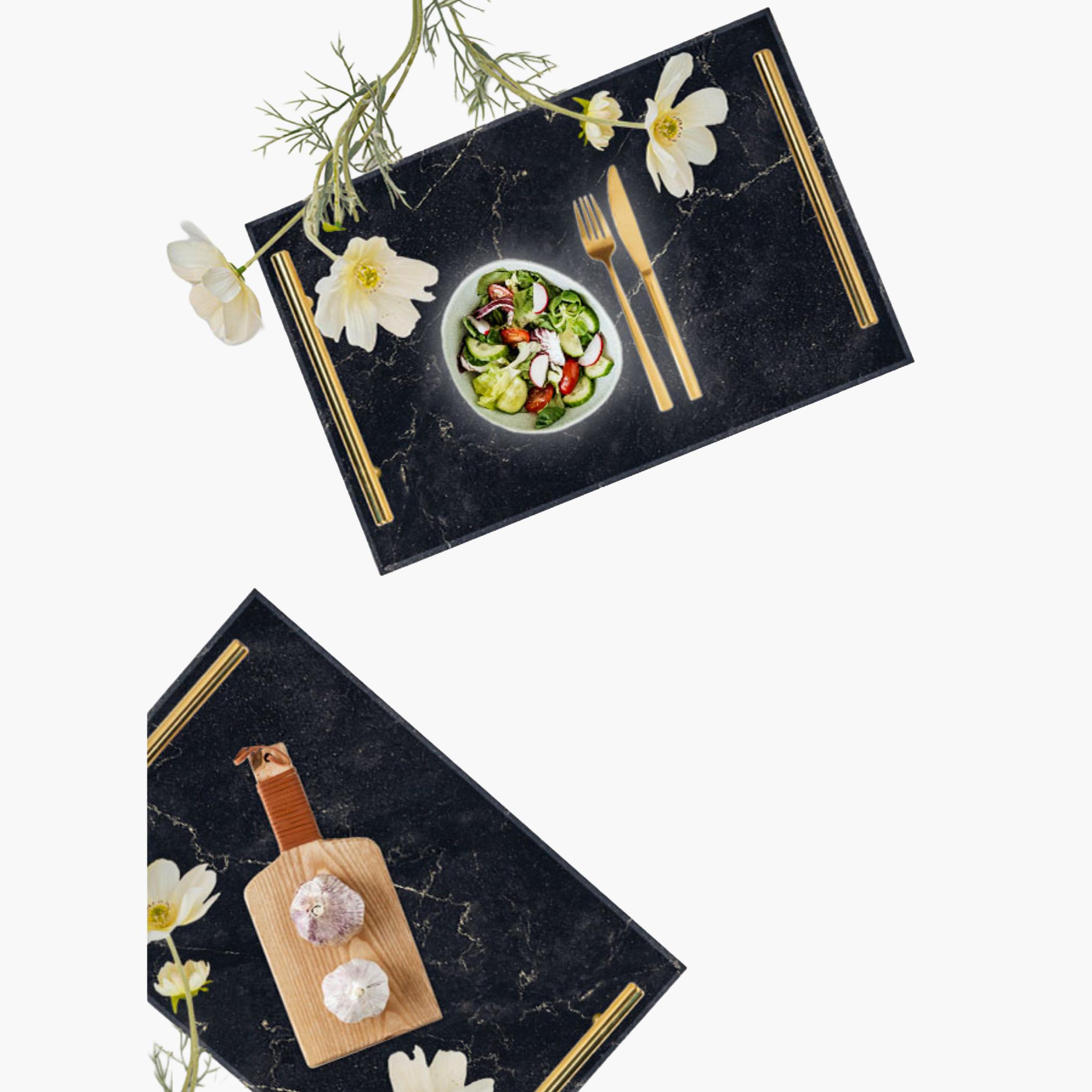 Decorative Acrylic Serving Tray with Gold Metal Handles and Marble Design 24×34 cm-household-dining-serveware-servingtrays-image-2