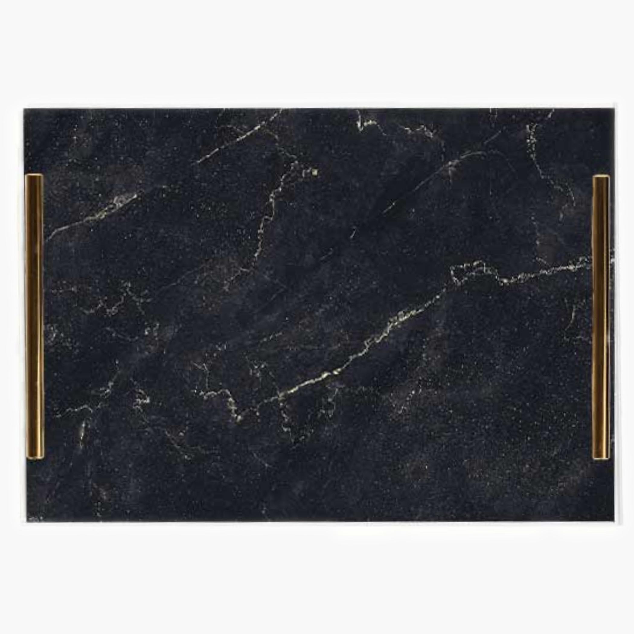 Decorative Acrylic Serving Tray with Gold Metal Handles and Marble Design 24×34 cm-household-dining-serveware-servingtrays-image-3