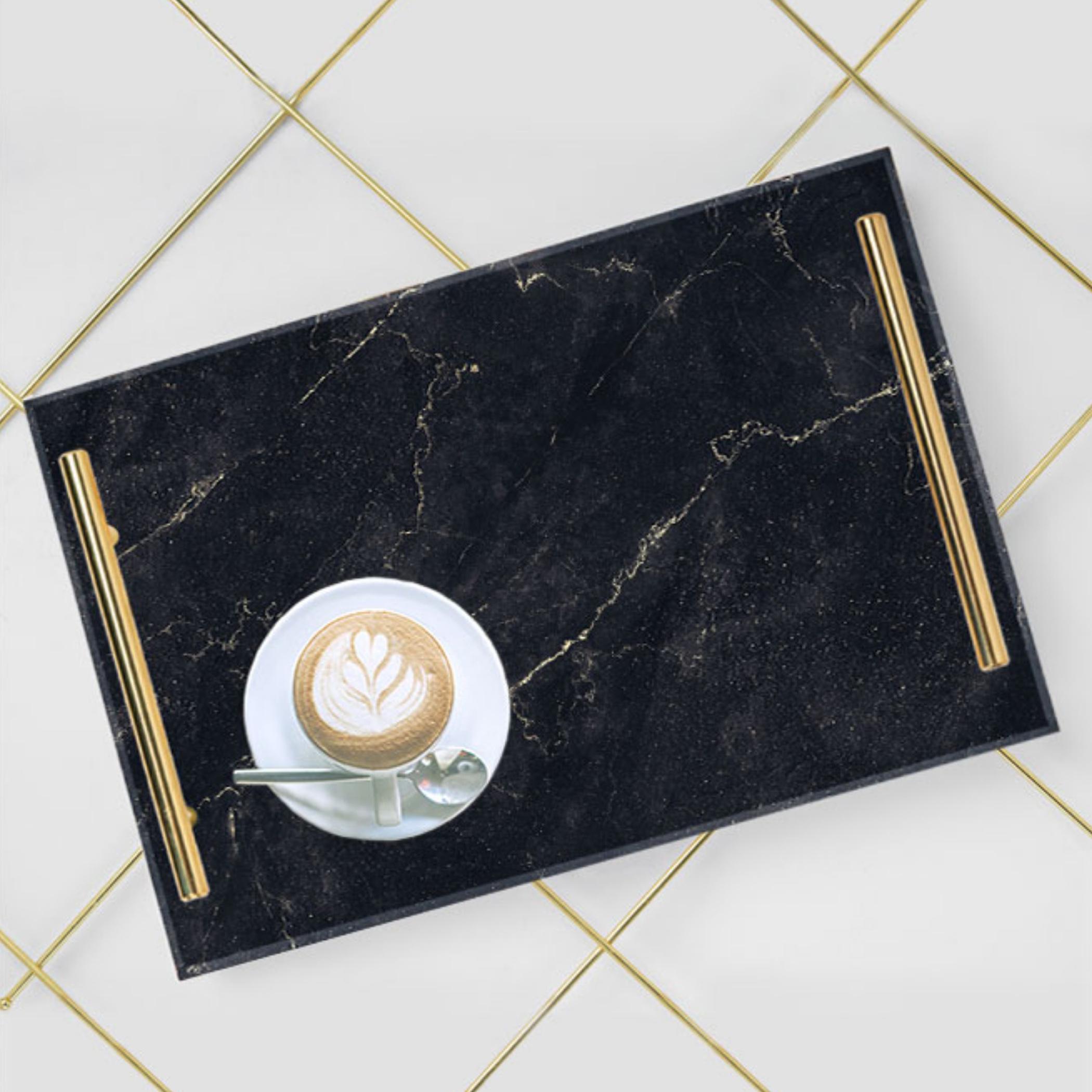 Decorative Acrylic Serving Tray with Gold Metal Handles and Marble Design 20×30 cm-household-dining-serveware-servingtrays-image-1