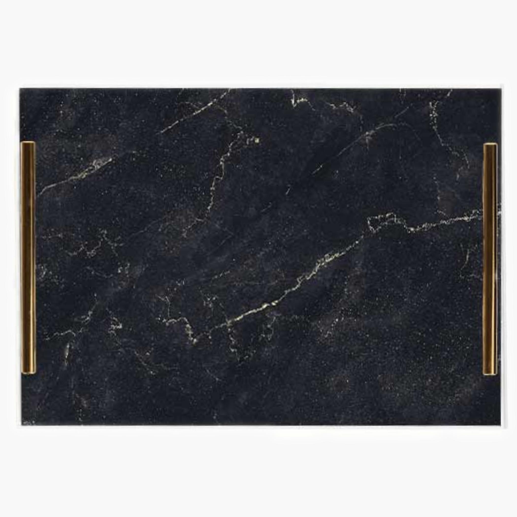 Decorative Acrylic Serving Tray with Gold Metal Handles and Marble Design 20×30 cm-household-dining-serveware-servingtrays-image-2