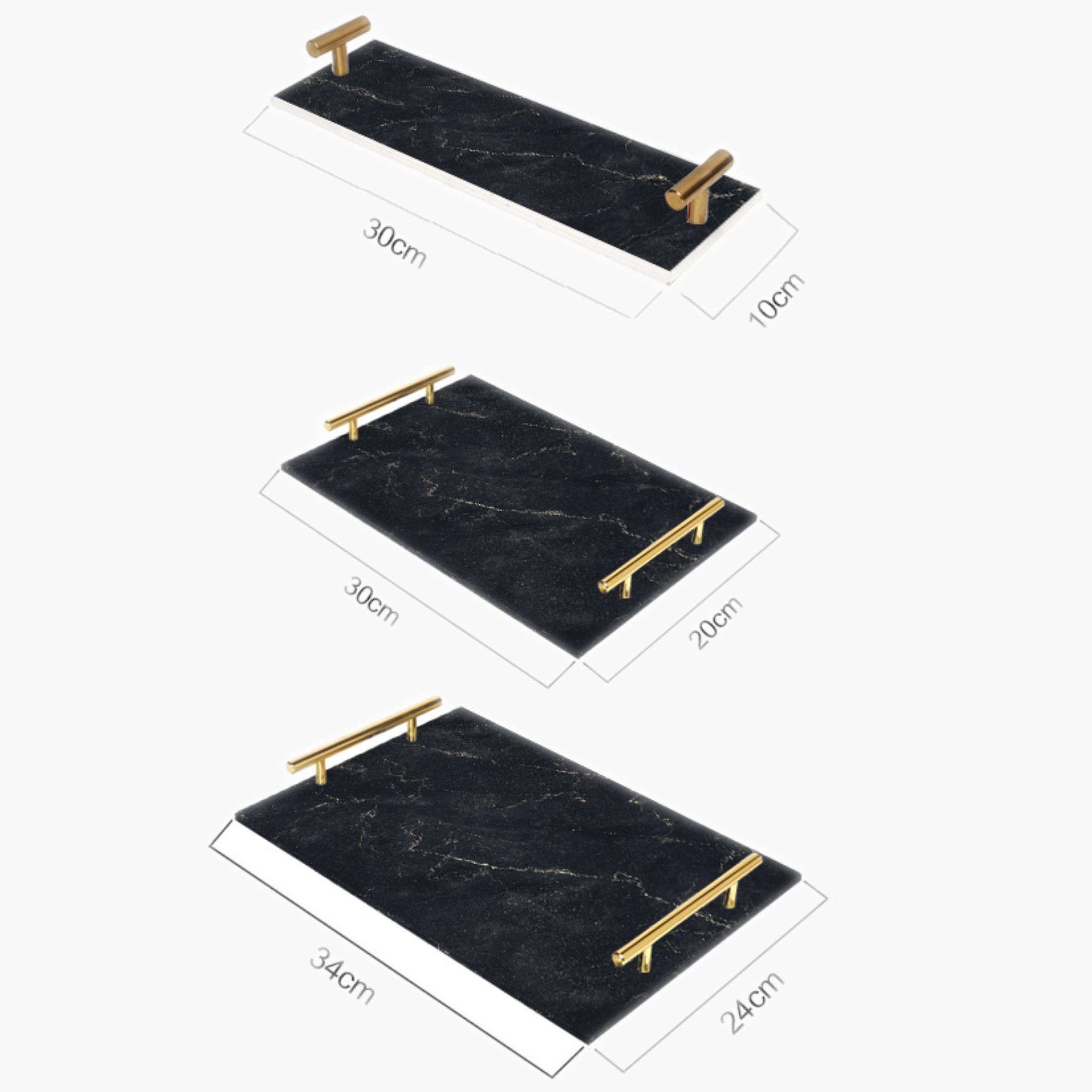 Decorative Acrylic Serving Tray with Gold Metal Handles and Marble Design 10×30 cm-household-dining-serveware-servingtrays-image-4