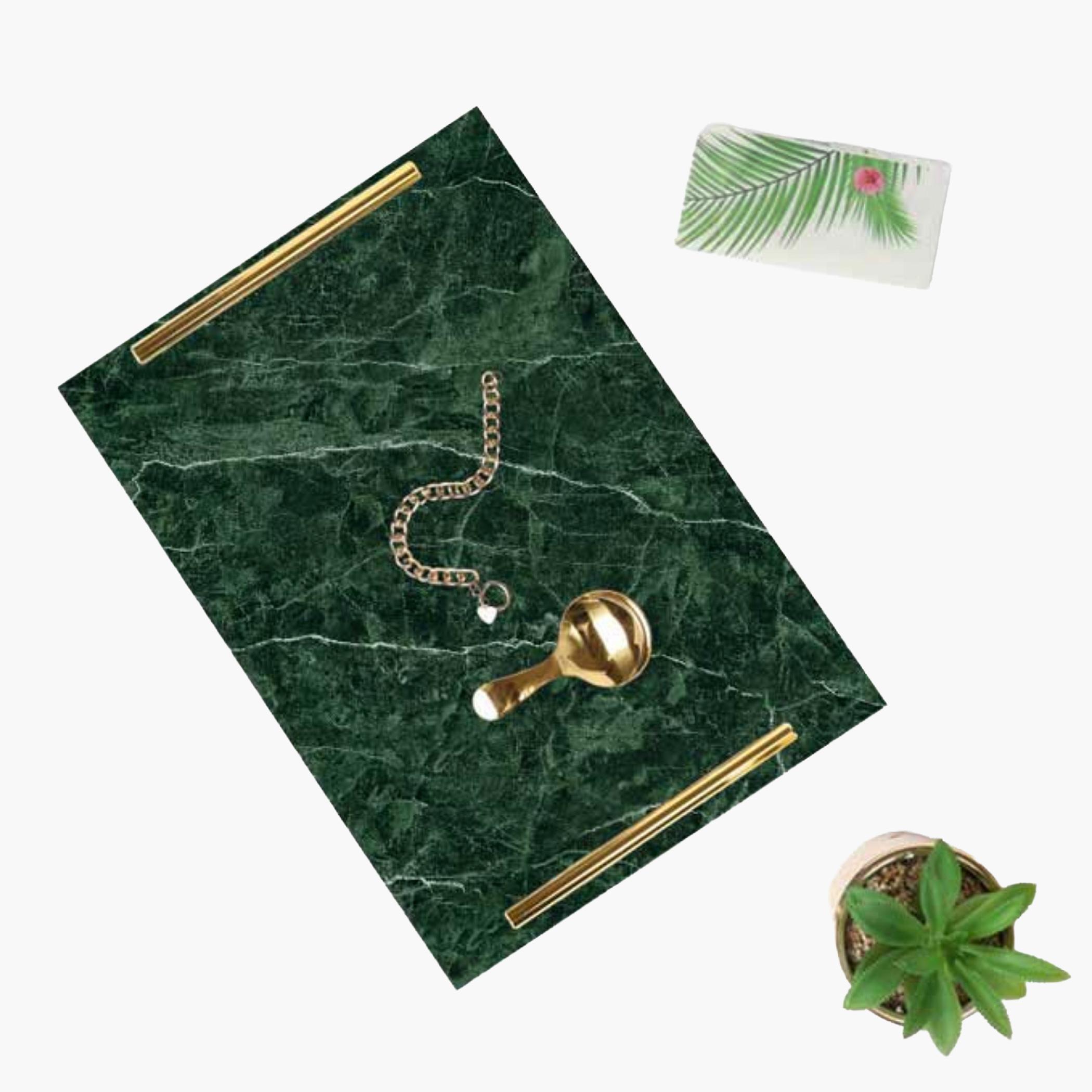 Decorative Acrylic Serving Tray with Gold Metal Handles and Marble Design 24×34 cm-household-dining-serveware-servingtrays-image-3
