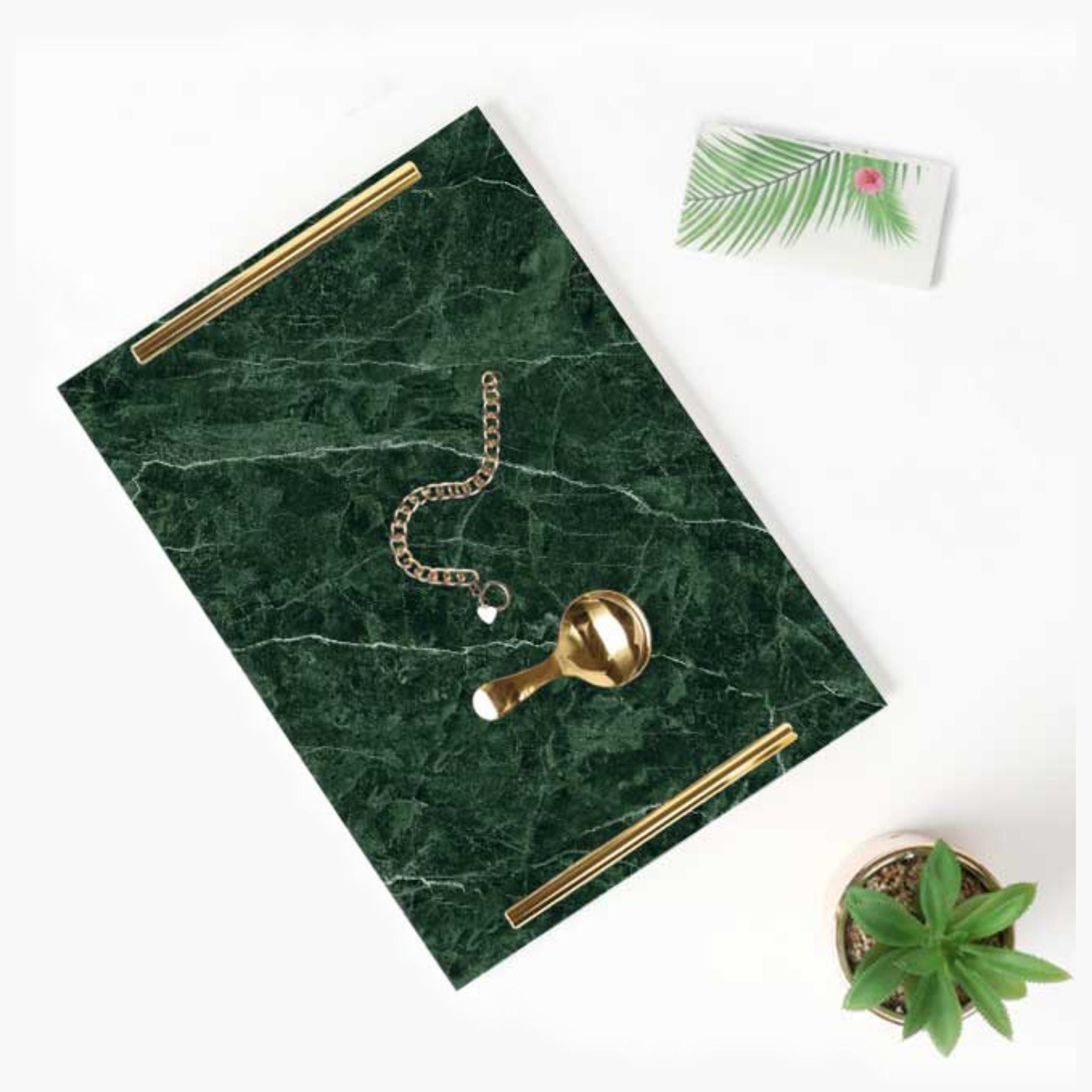 Decorative Acrylic Serving Tray with Gold Metal Handles and Marble Design 20×30 cm-household-dining-serveware-servingtrays-image-2