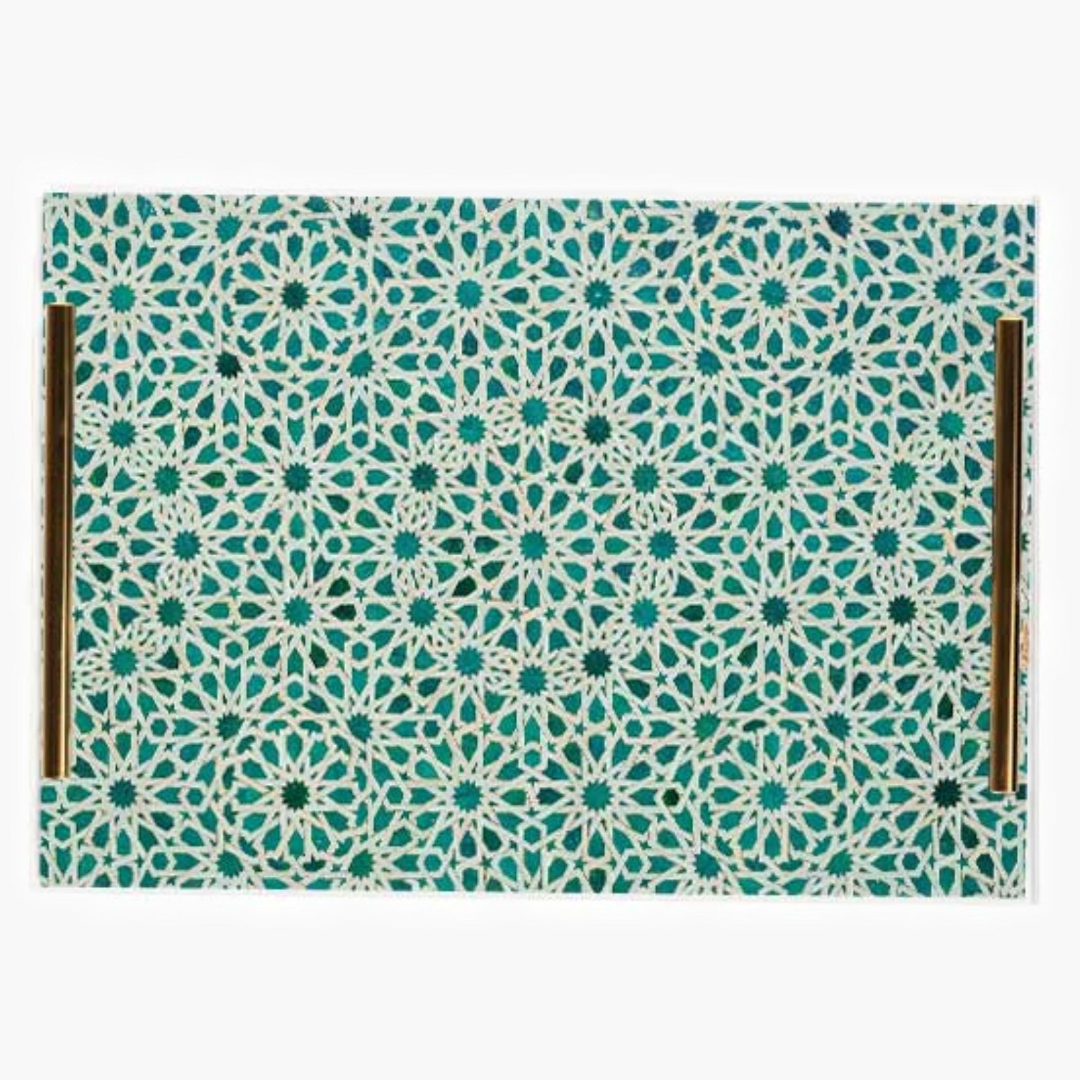 Decorative Acrylic Serving Tray with Gold Metal Handles and Marble Design 24×34 cm-household-dining-serveware-servingtrays-image-2