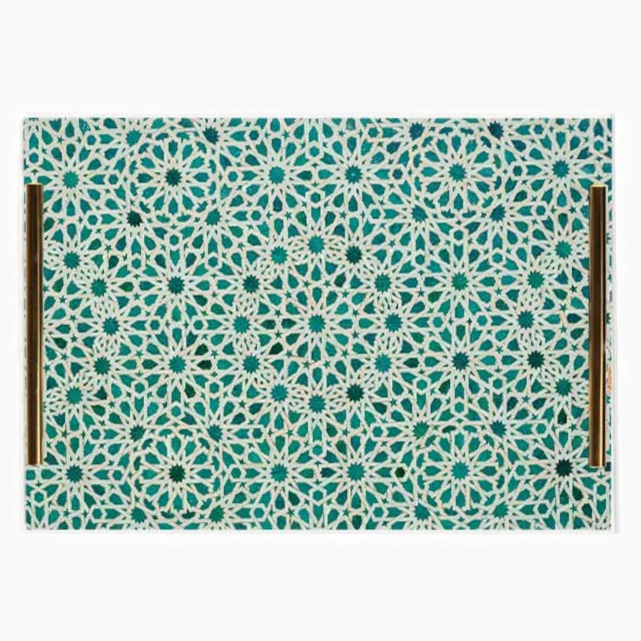 Decorative Acrylic Serving Tray with Gold Metal Handles and Marble Design 20×30 cm-household-dining-serveware-servingtrays-image-1