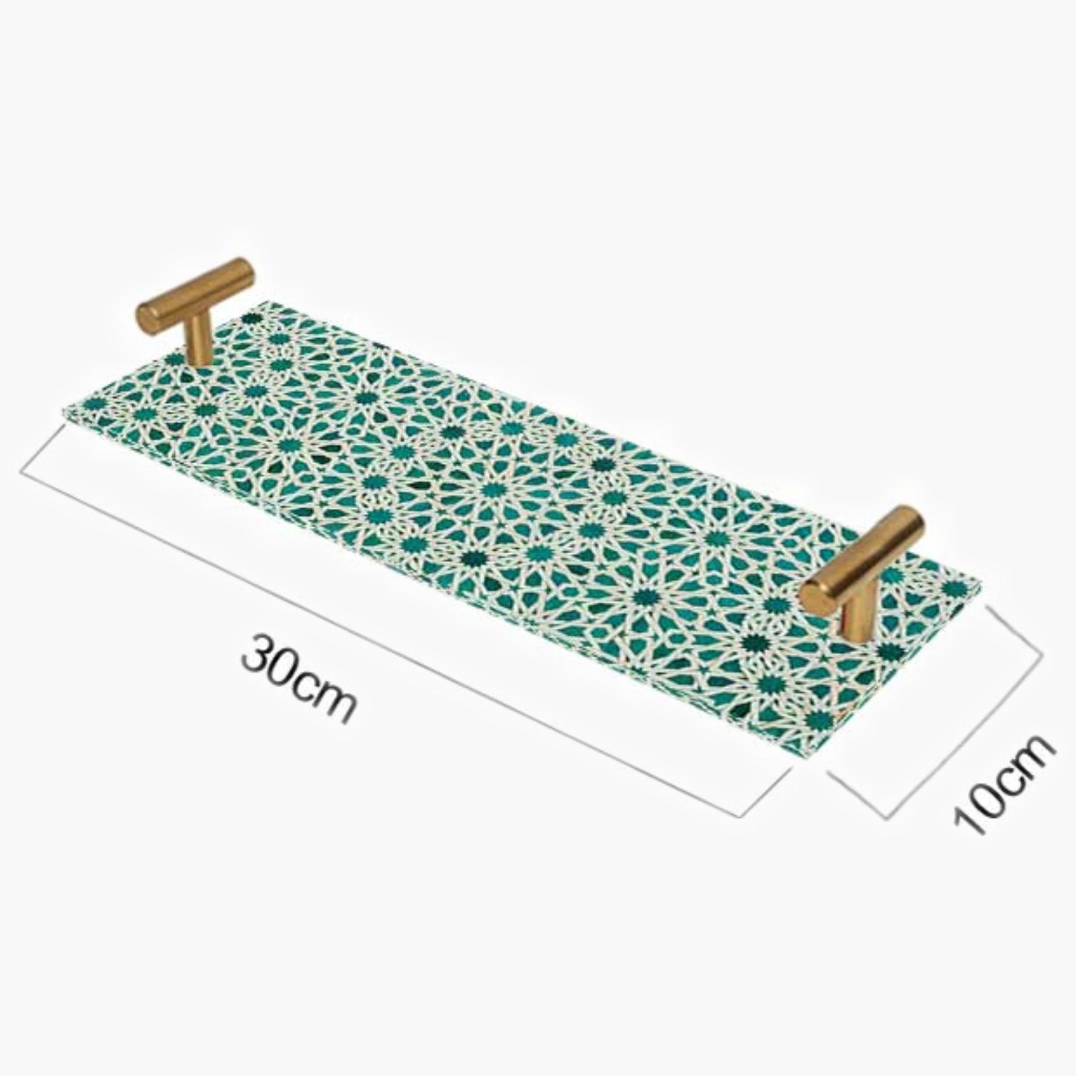 Decorative Acrylic Serving Tray with Gold Metal Handles and Marble Design 10×30 cm-household-dining-serveware-servingtrays-image-5