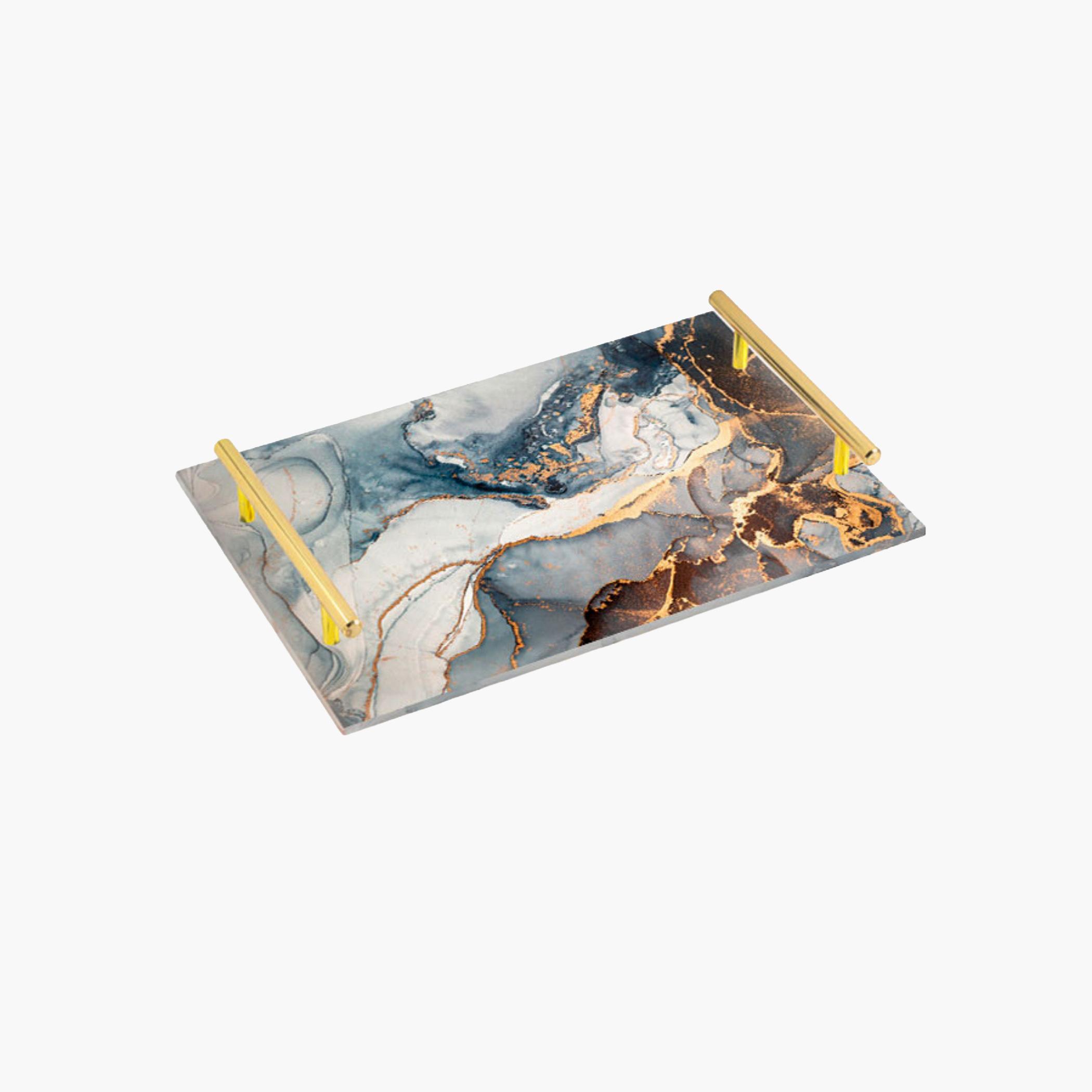 Decorative Acrylic Serving Tray with Gold Metal Handles and Marble Design 24×34 cm-household-dining-serveware-servingtrays-image-3