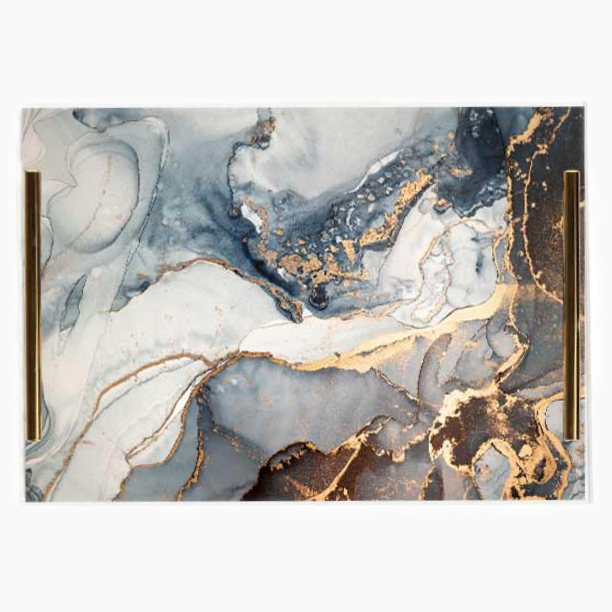 Decorative Acrylic Serving Tray with Gold Metal Handles and Marble Design 24×34 cm-household-dining-serveware-servingtrays-image-4