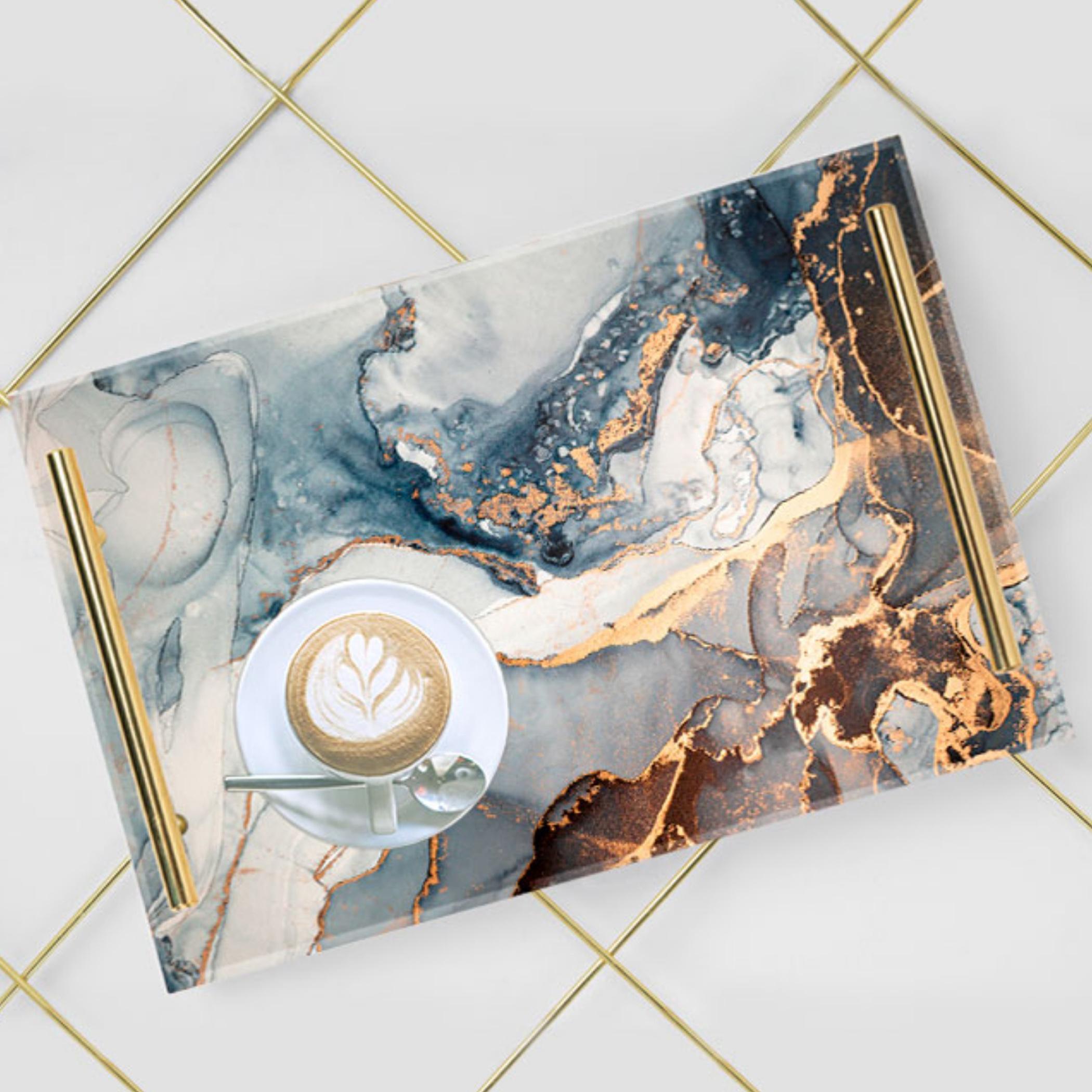 Decorative Acrylic Serving Tray with Gold Metal Handles and Marble Design 24×34 cm-household-dining-serveware-servingtrays-image-6