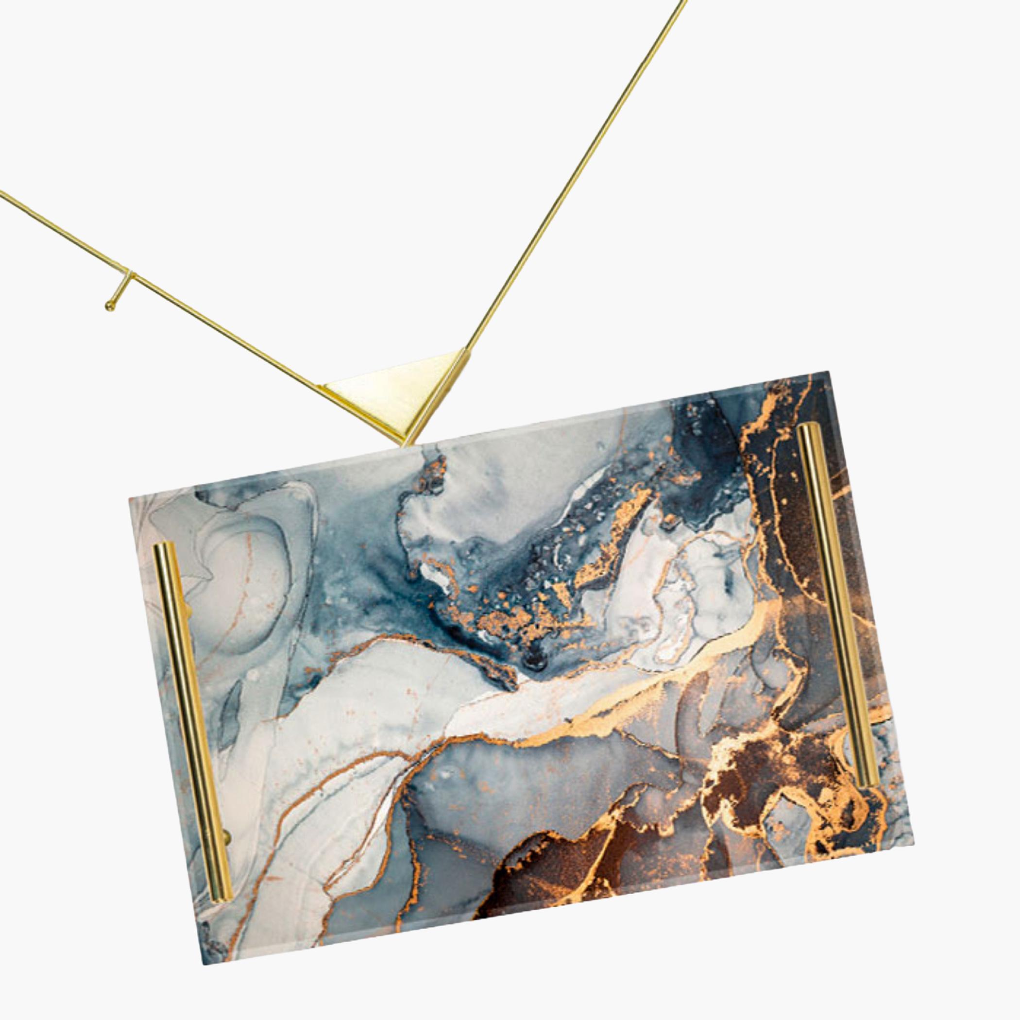 Decorative Acrylic Serving Tray with Gold Metal Handles and Marble Design 20×30 cm-household-dining-serveware-servingtrays-image-2