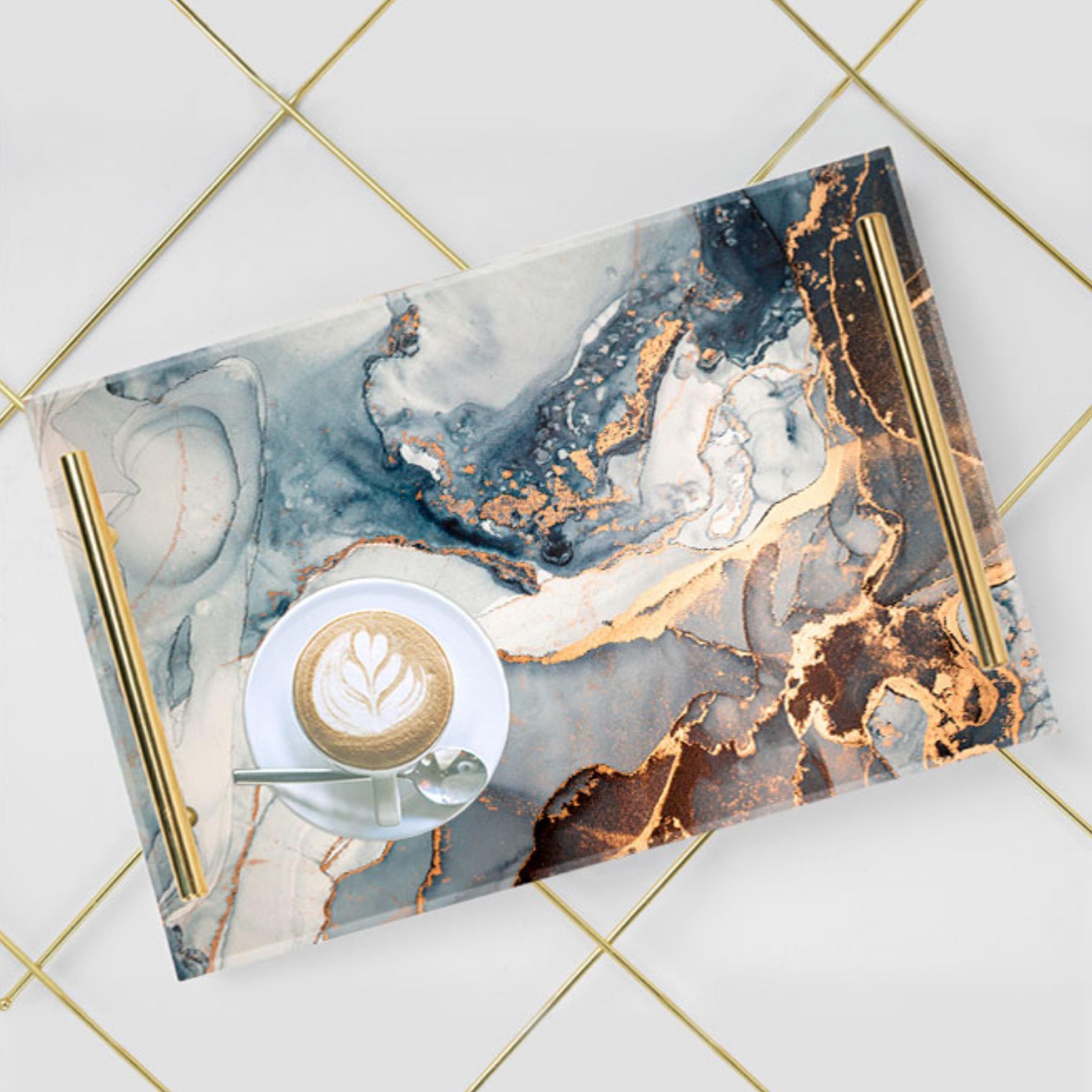 Decorative Acrylic Serving Tray with Gold Metal Handles and Marble Design 20×30 cm-household-dining-serveware-servingtrays-image-4