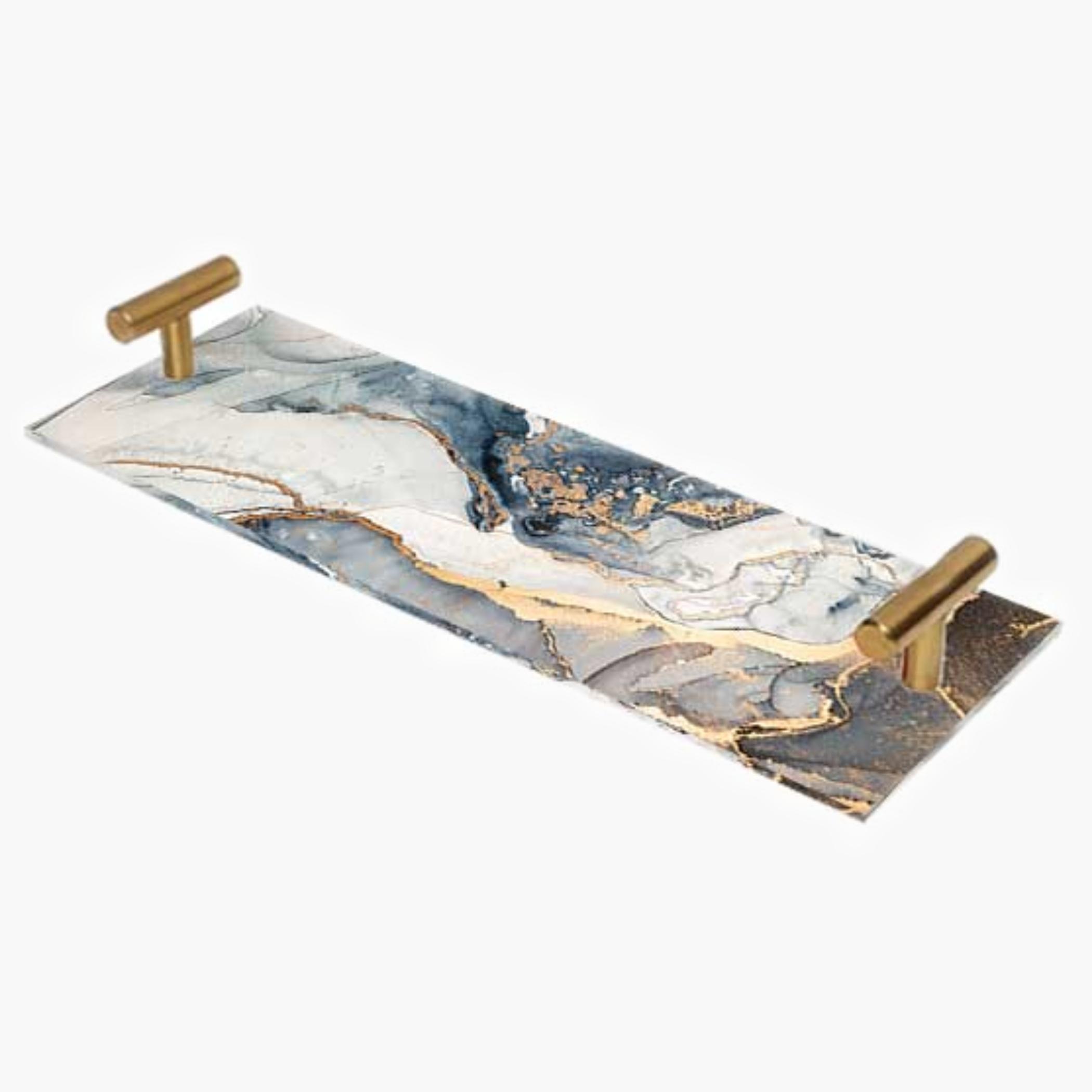 Decorative Acrylic Serving Tray with Gold Metal Handles and Marble Design 10×30 cm-household-dining-serveware-servingtrays-image-4
