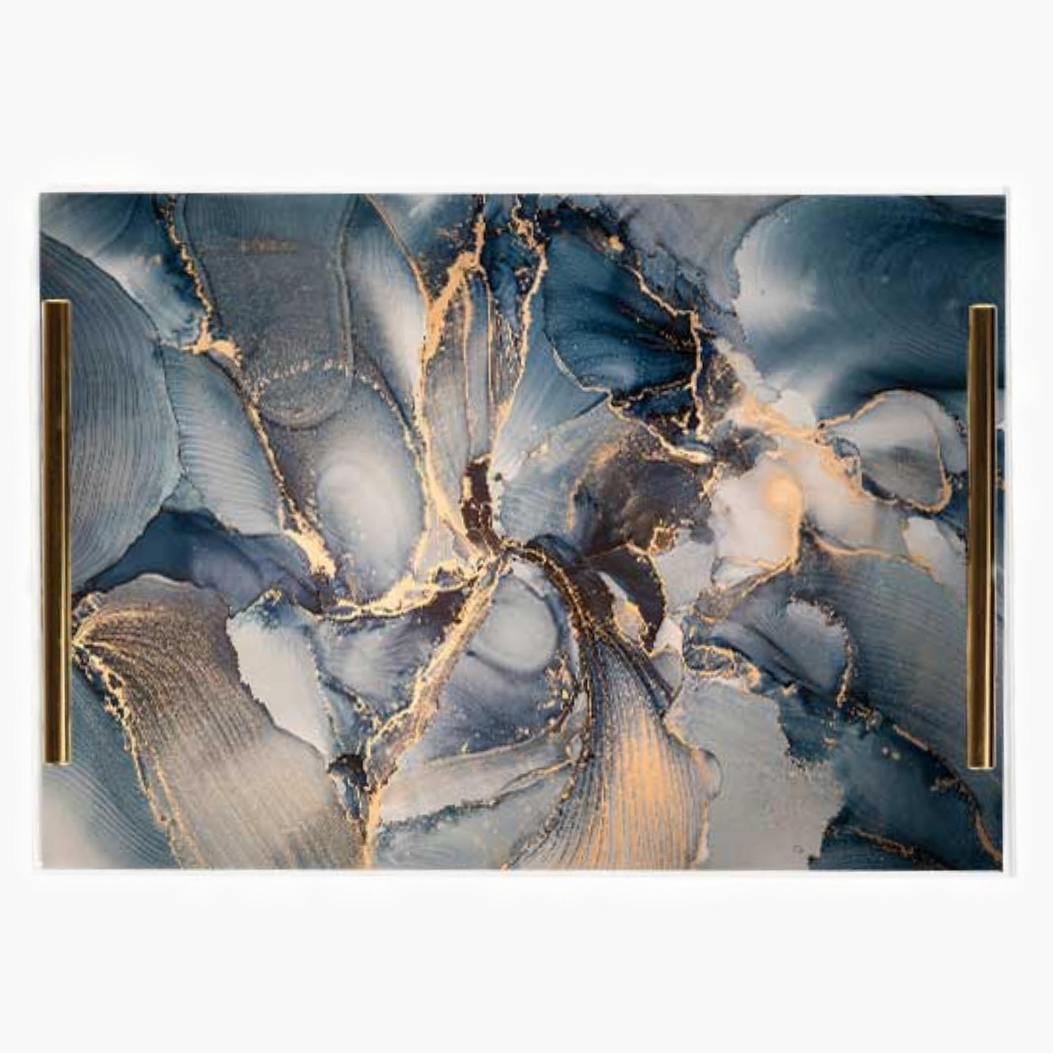 Decorative Acrylic Serving Tray with Gold Metal Handles and Marble Design 24×34 cm-household-dining-serveware-servingtrays-image-5