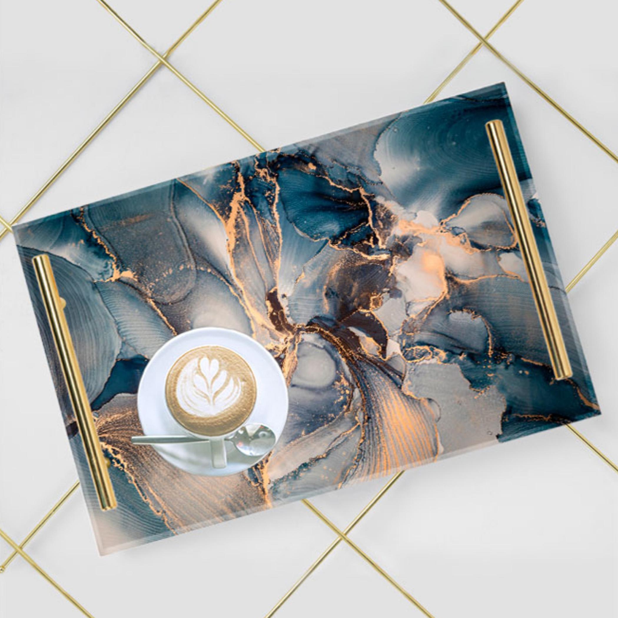 Decorative Acrylic Serving Tray with Gold Metal Handles and Marble Design 24×34 cm-household-dining-serveware-servingtrays-image-6
