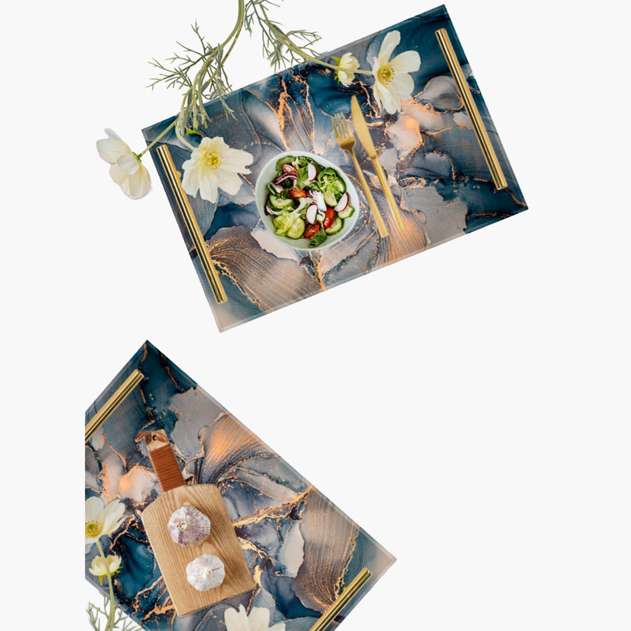 Decorative Acrylic Serving Tray with Gold Metal Handles and Marble Design 20×30 cm-household-dining-serveware-servingtrays-image-2