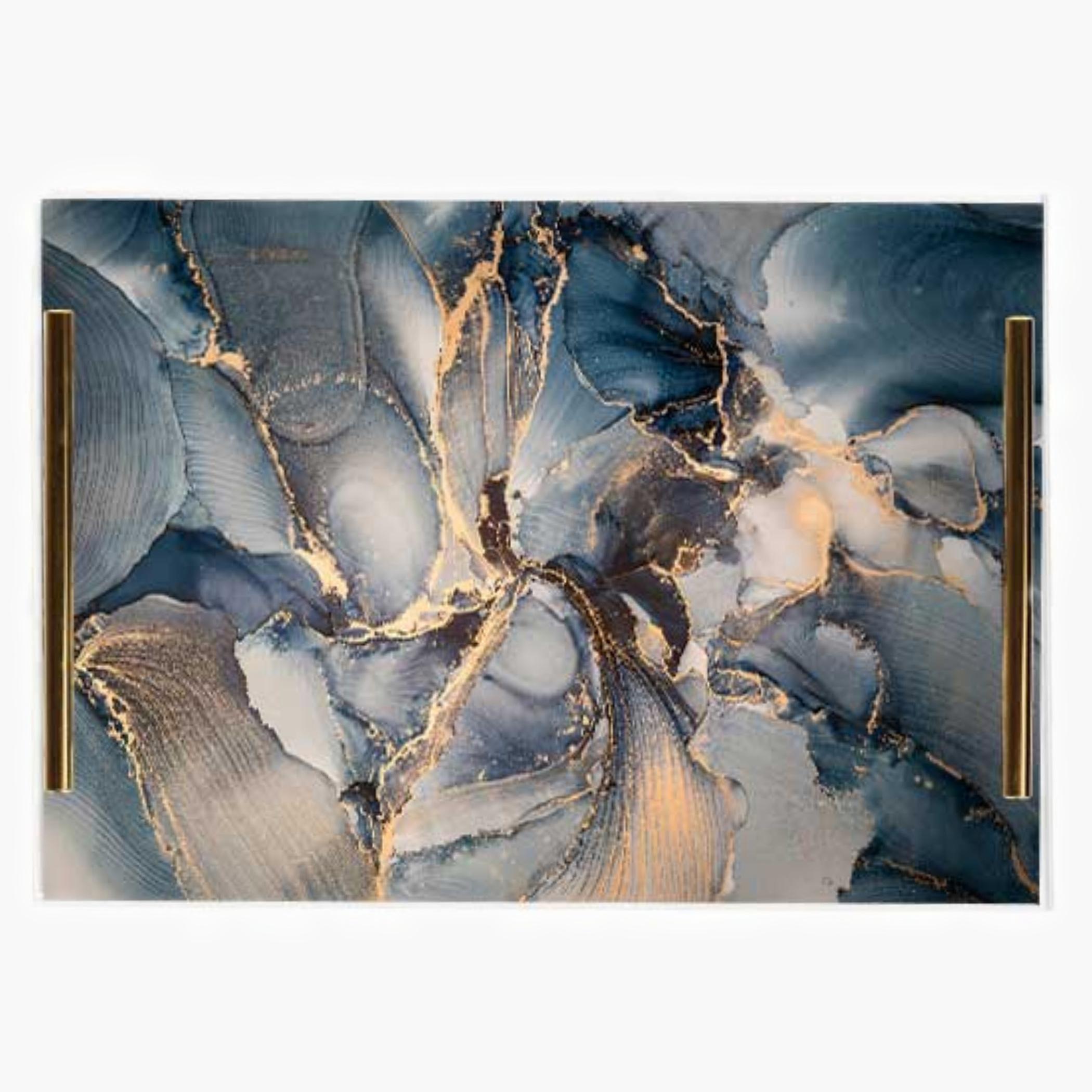 Decorative Acrylic Serving Tray with Gold Metal Handles and Marble Design 20×30 cm-household-dining-serveware-servingtrays-image-3