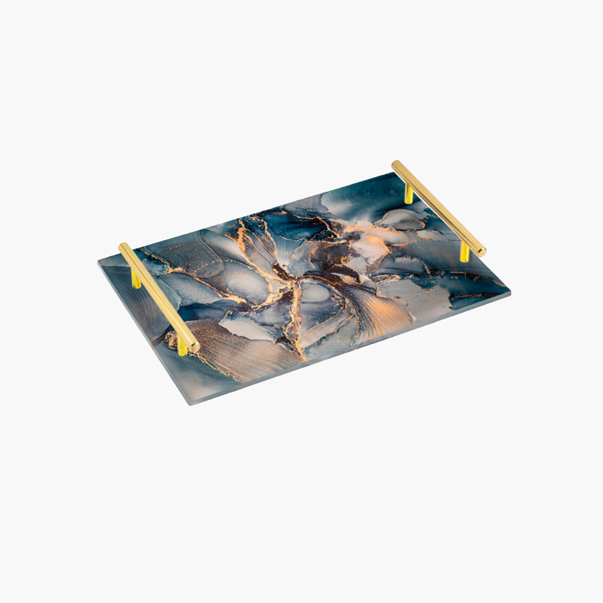 Decorative Acrylic Serving Tray with Gold Metal Handles and Marble Design 20×30 cm-household-dining-serveware-servingtrays-image-4