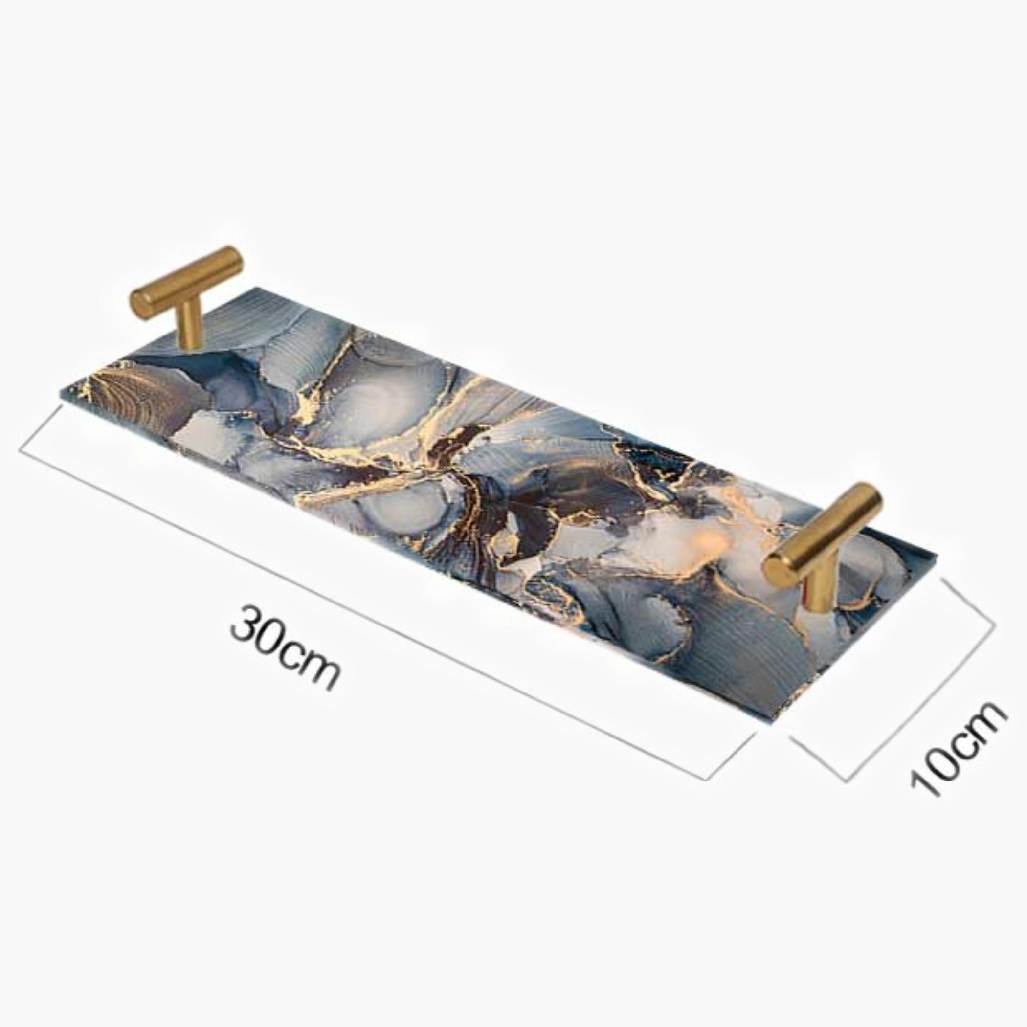 Decorative Acrylic Serving Tray with Gold Metal Handles and Marble Design 10×30 cm-household-dining-serveware-servingtrays-image-4