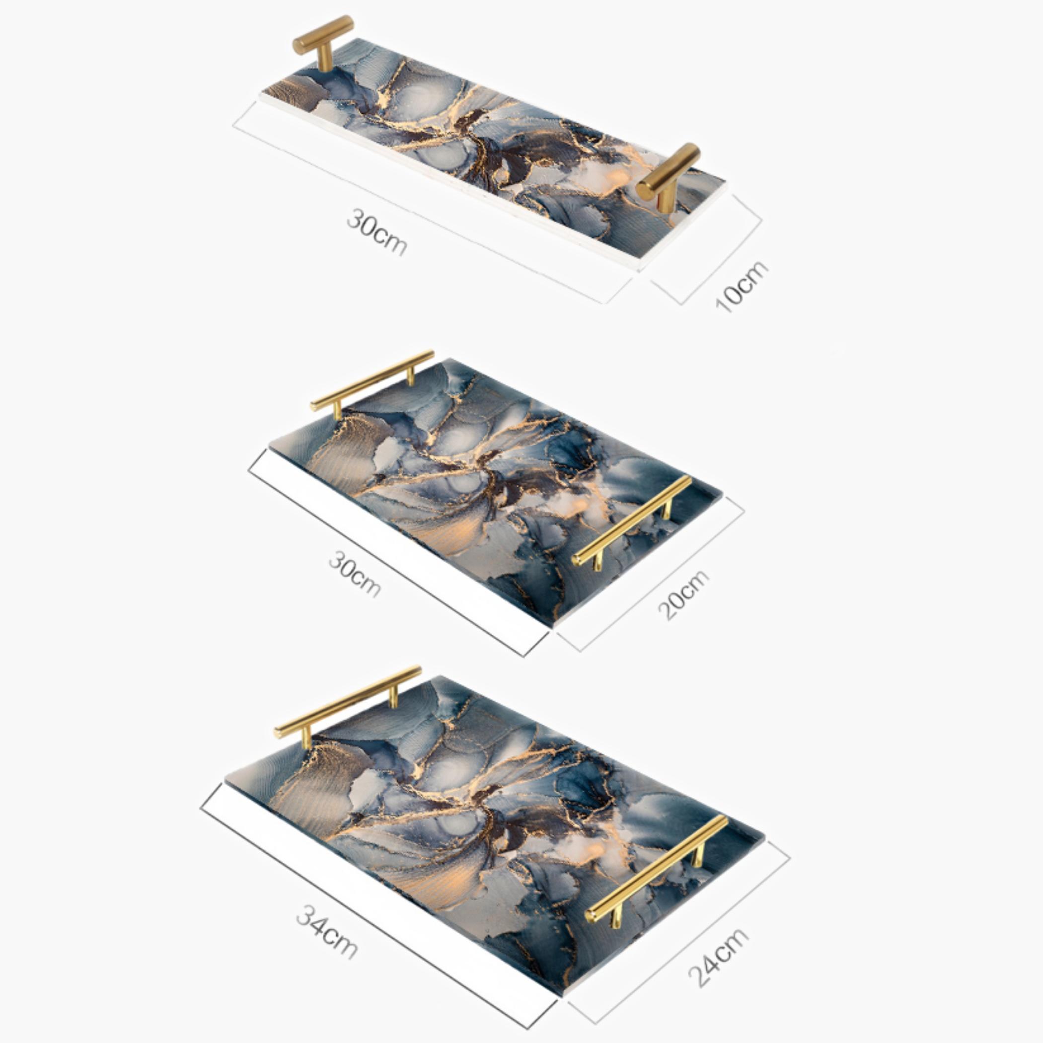 Decorative Acrylic Serving Tray with Gold Metal Handles and Marble Design 10×30 cm-household-dining-serveware-servingtrays-image-5