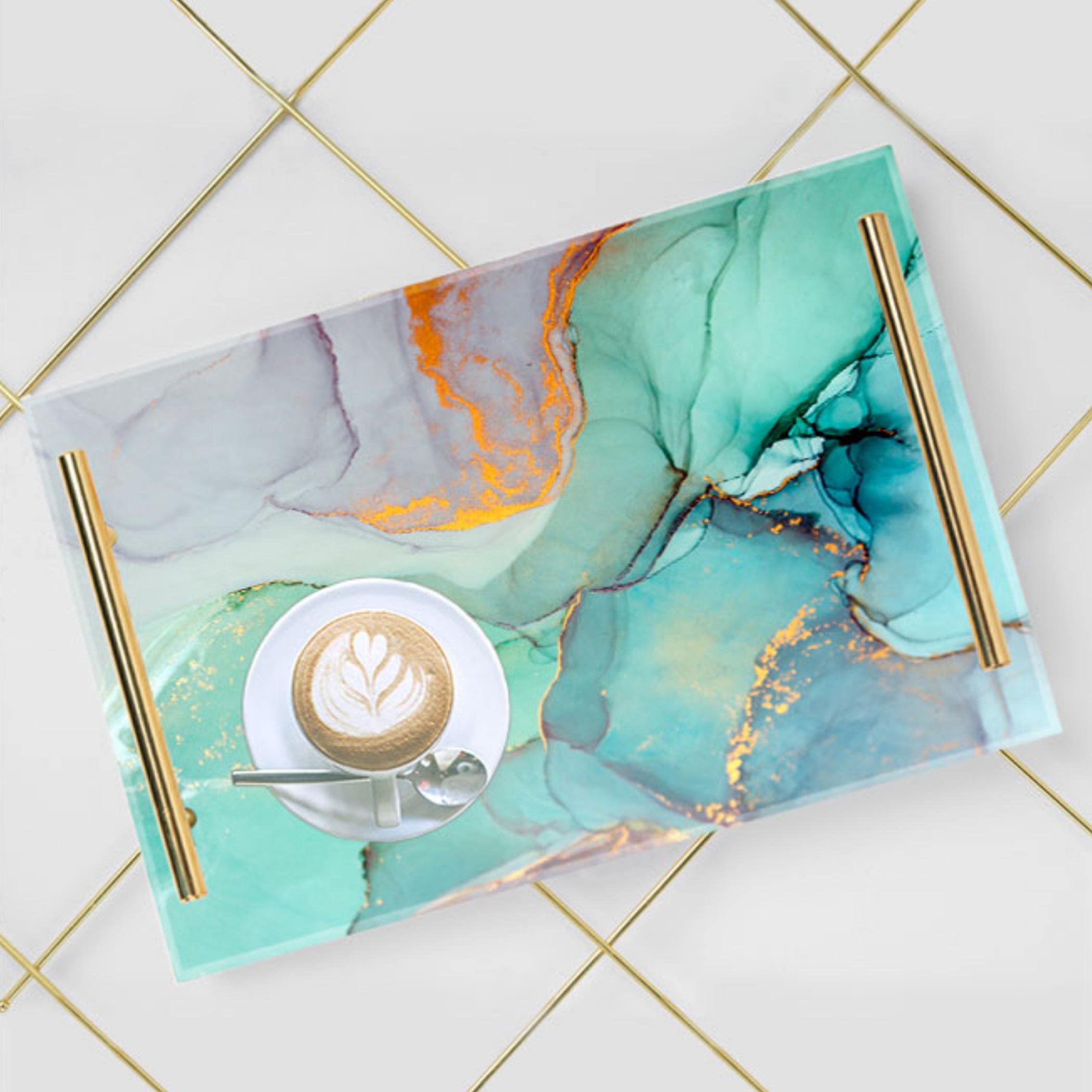 Decorative Acrylic Serving Tray with Gold Metal Handles and Marble Design 24×34 cm-household-dining-serveware-servingtrays-image-3