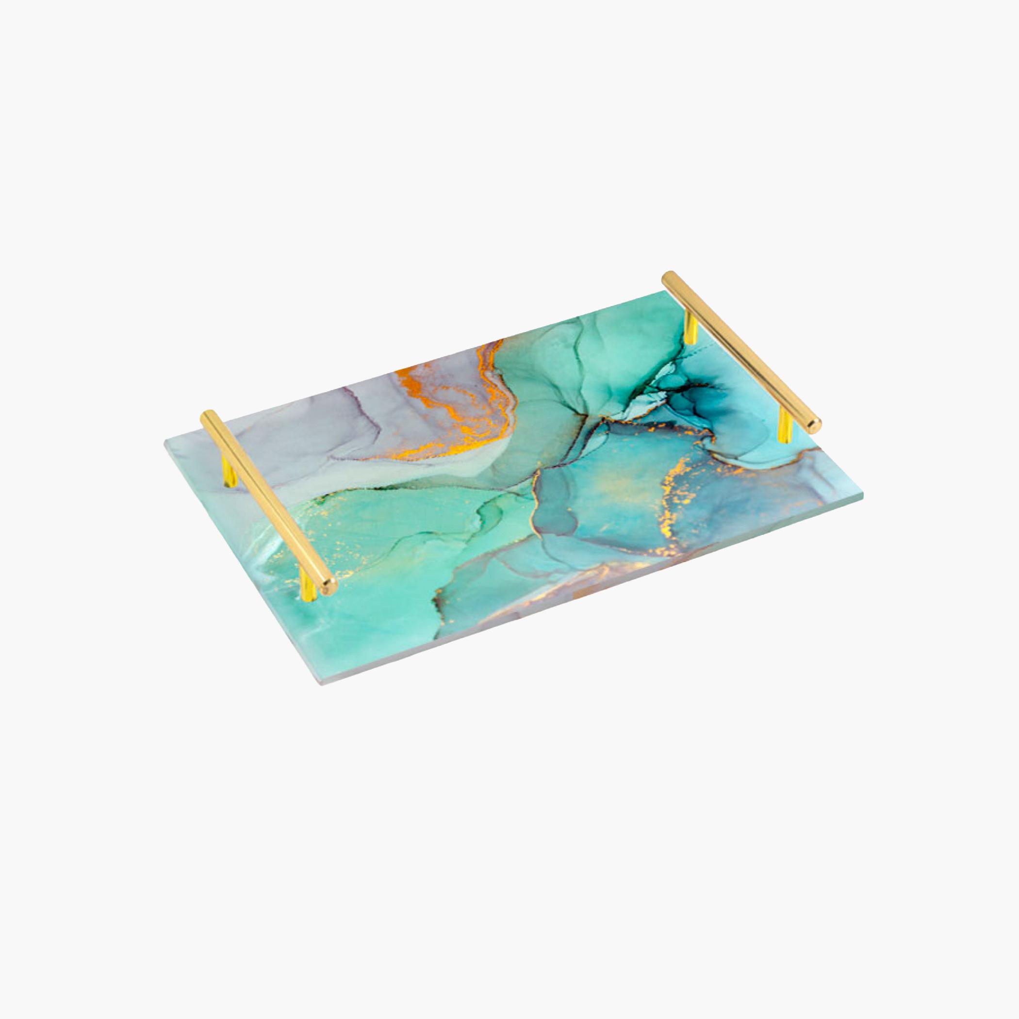Decorative Acrylic Serving Tray with Gold Metal Handles and Marble Design 24×34 cm-household-dining-serveware-servingtrays-image-6