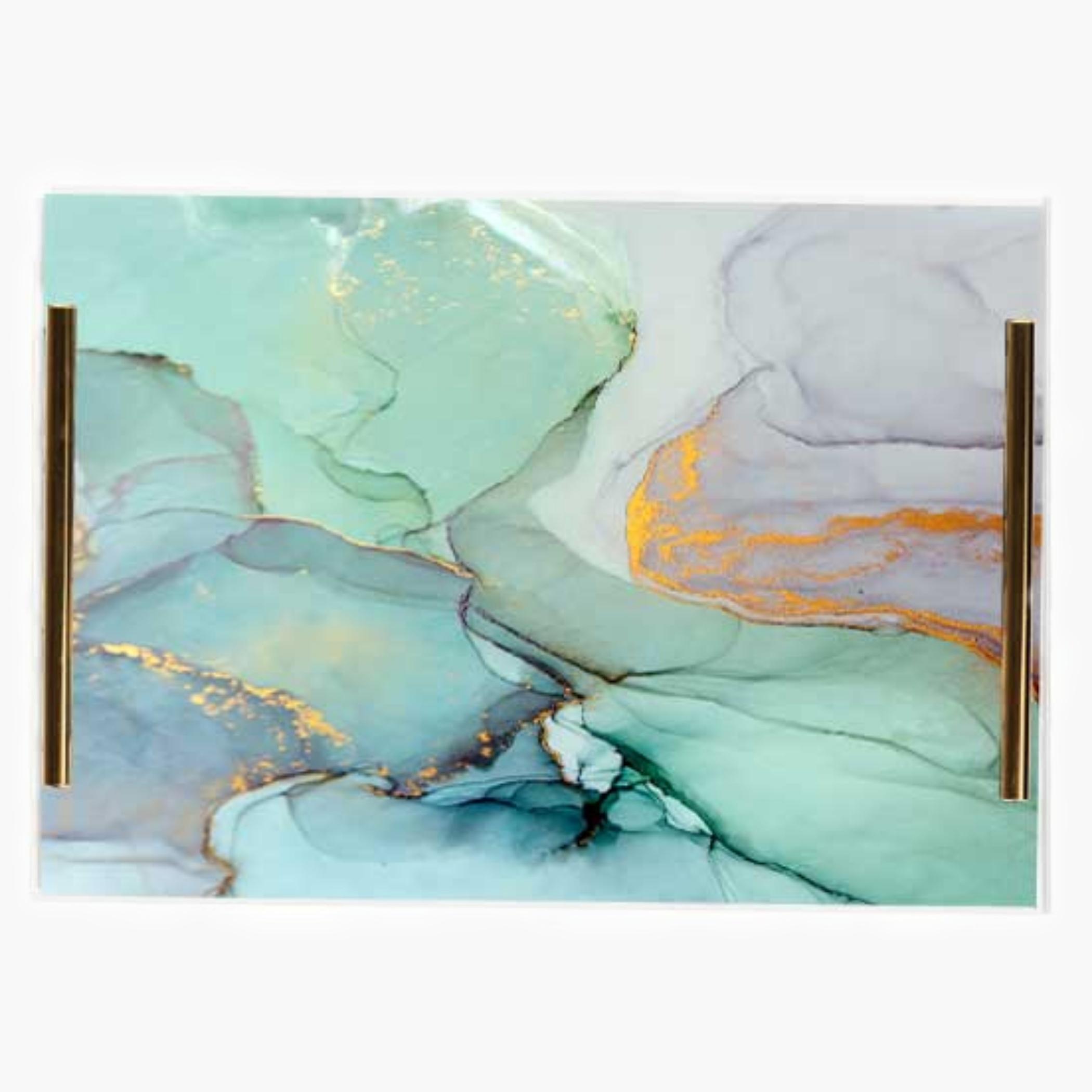 Decorative Acrylic Serving Tray with Gold Metal Handles and Marble Design 20×30 cm-household-dining-serveware-servingtrays-image-2