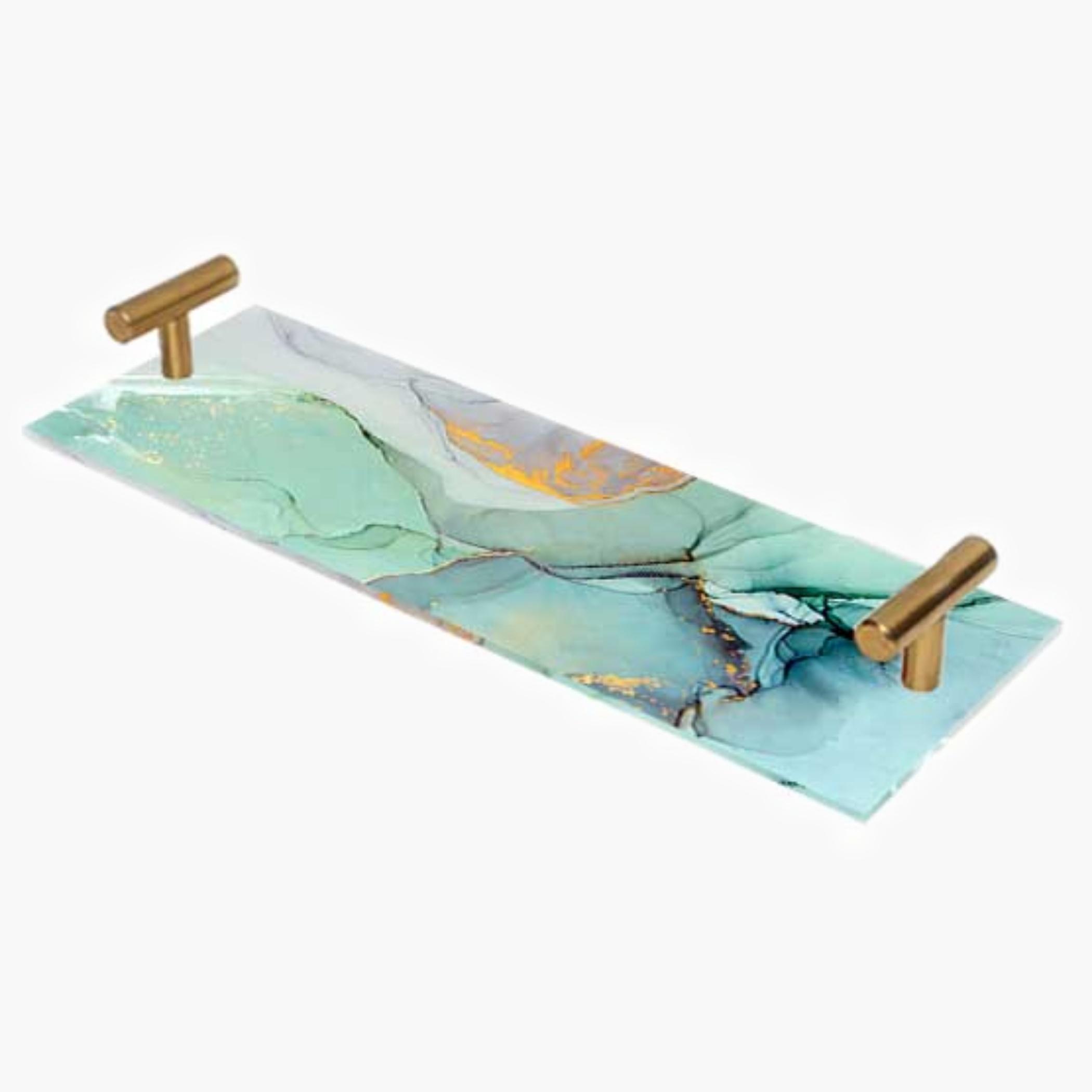 Decorative Acrylic Serving Tray with Gold Metal Handles and Marble Design 10×30 cm-household-dining-serveware-servingtrays-image-2