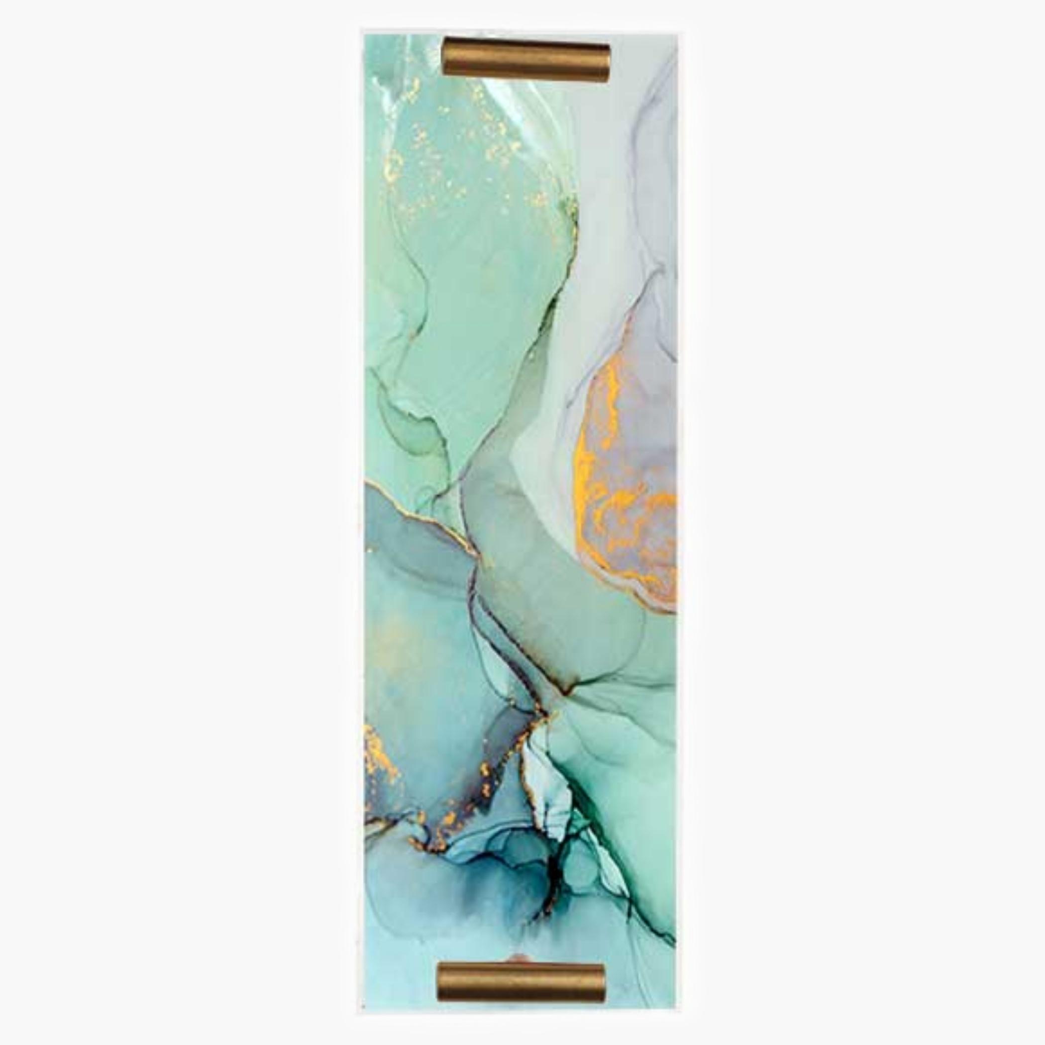 Decorative Acrylic Serving Tray with Gold Metal Handles and Marble Design 10×30 cm-household-dining-serveware-servingtrays-image-3