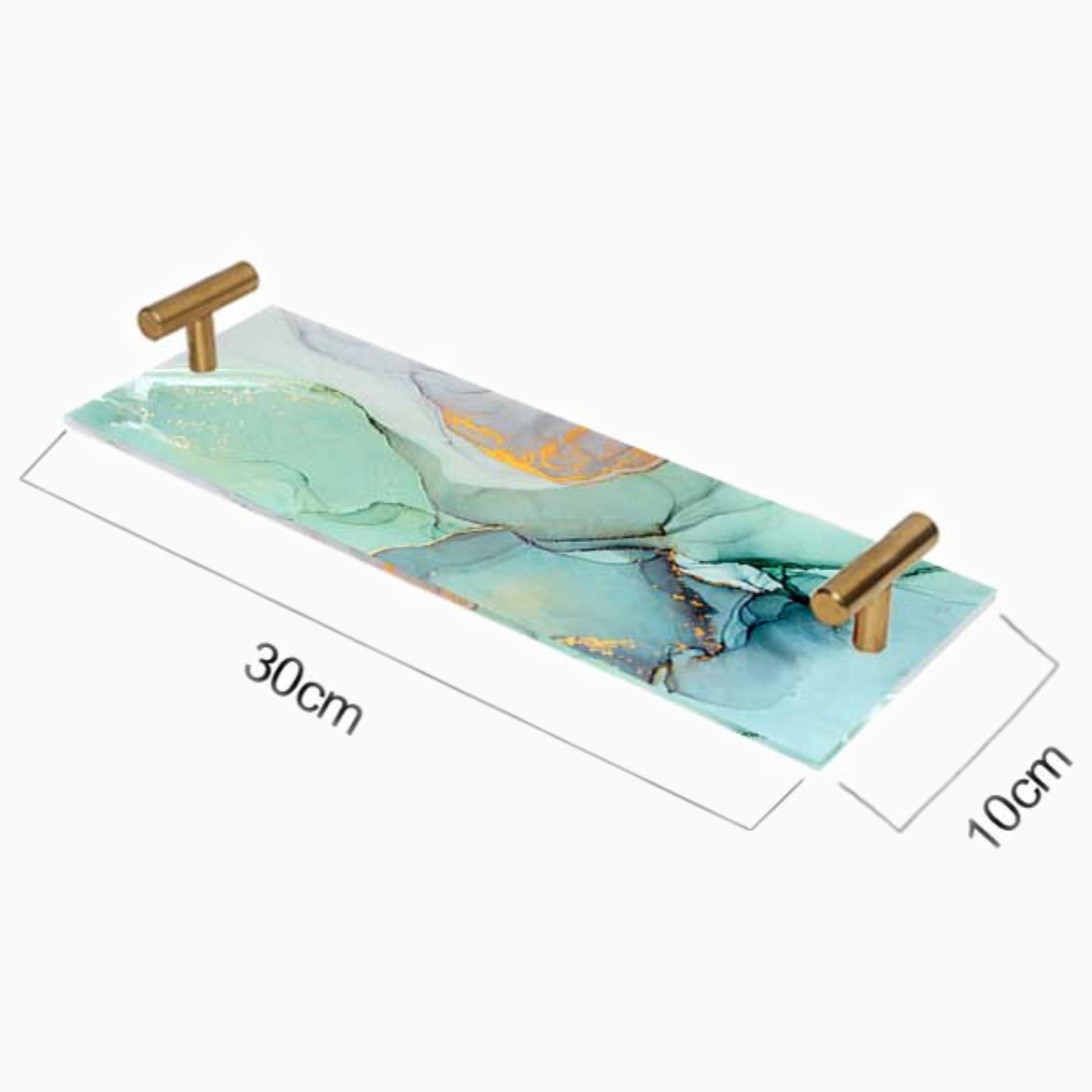 Decorative Acrylic Serving Tray with Gold Metal Handles and Marble Design 10×30 cm-household-dining-serveware-servingtrays-image-4