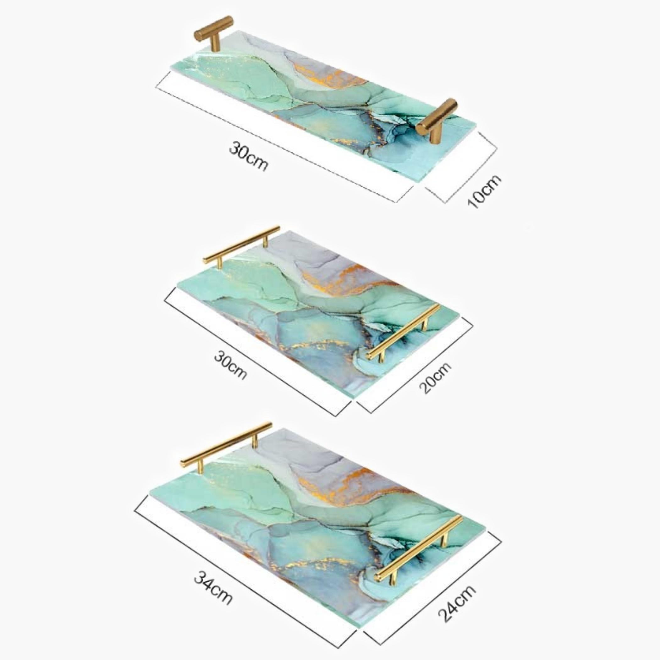 Decorative Acrylic Serving Tray with Gold Metal Handles and Marble Design 10×30 cm-household-dining-serveware-servingtrays-image-5