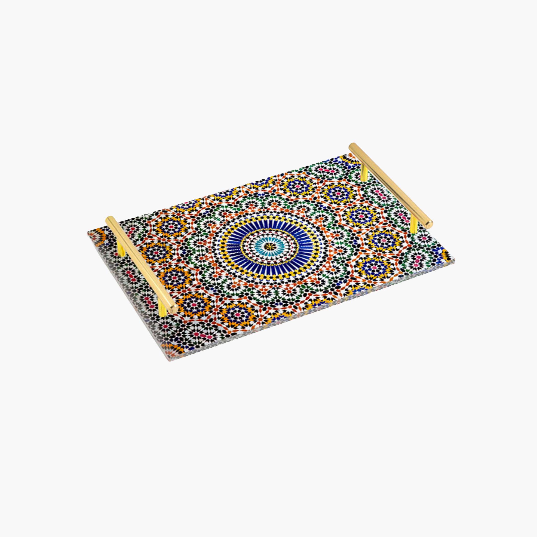 Decorative Acrylic Serving Tray with Gold Metal Handles and Marble Design 20×30 cm-household-dining-serveware-servingtrays-image-1