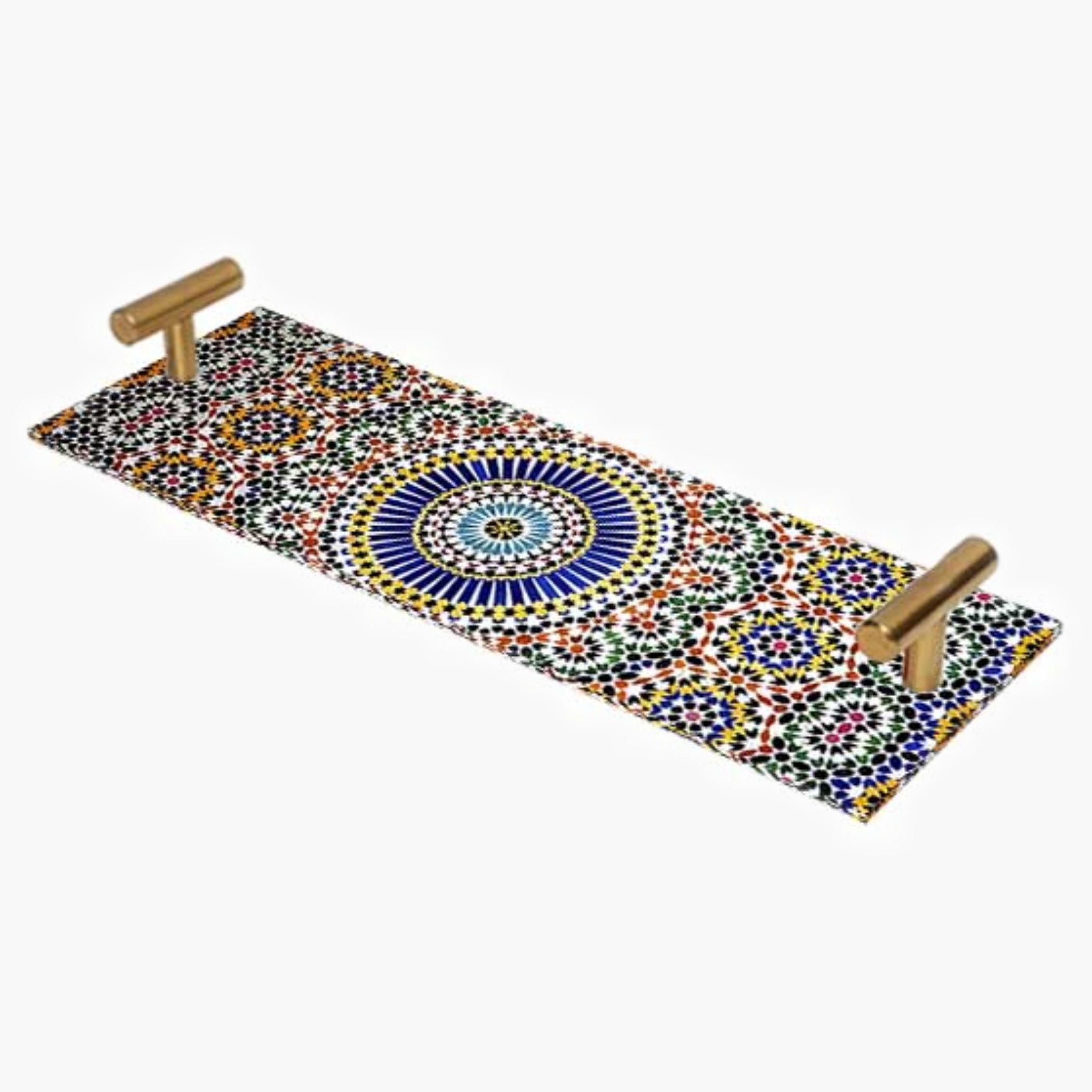 Decorative Acrylic Serving Tray with Gold Metal Handles and Marble Design 10×30 cm-household-dining-serveware-servingtrays-image-1