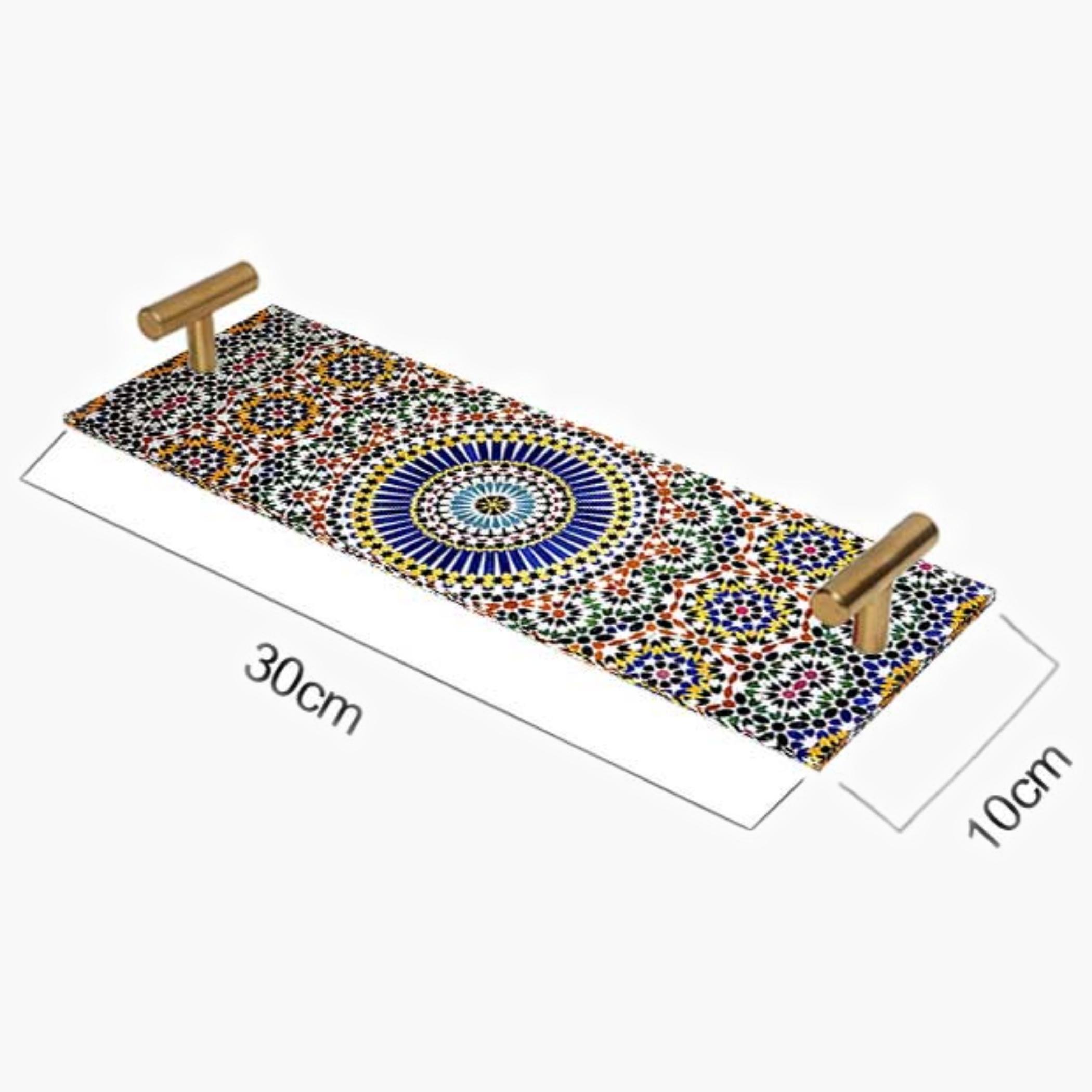 Decorative Acrylic Serving Tray with Gold Metal Handles and Marble Design 10×30 cm-household-dining-serveware-servingtrays-image-2