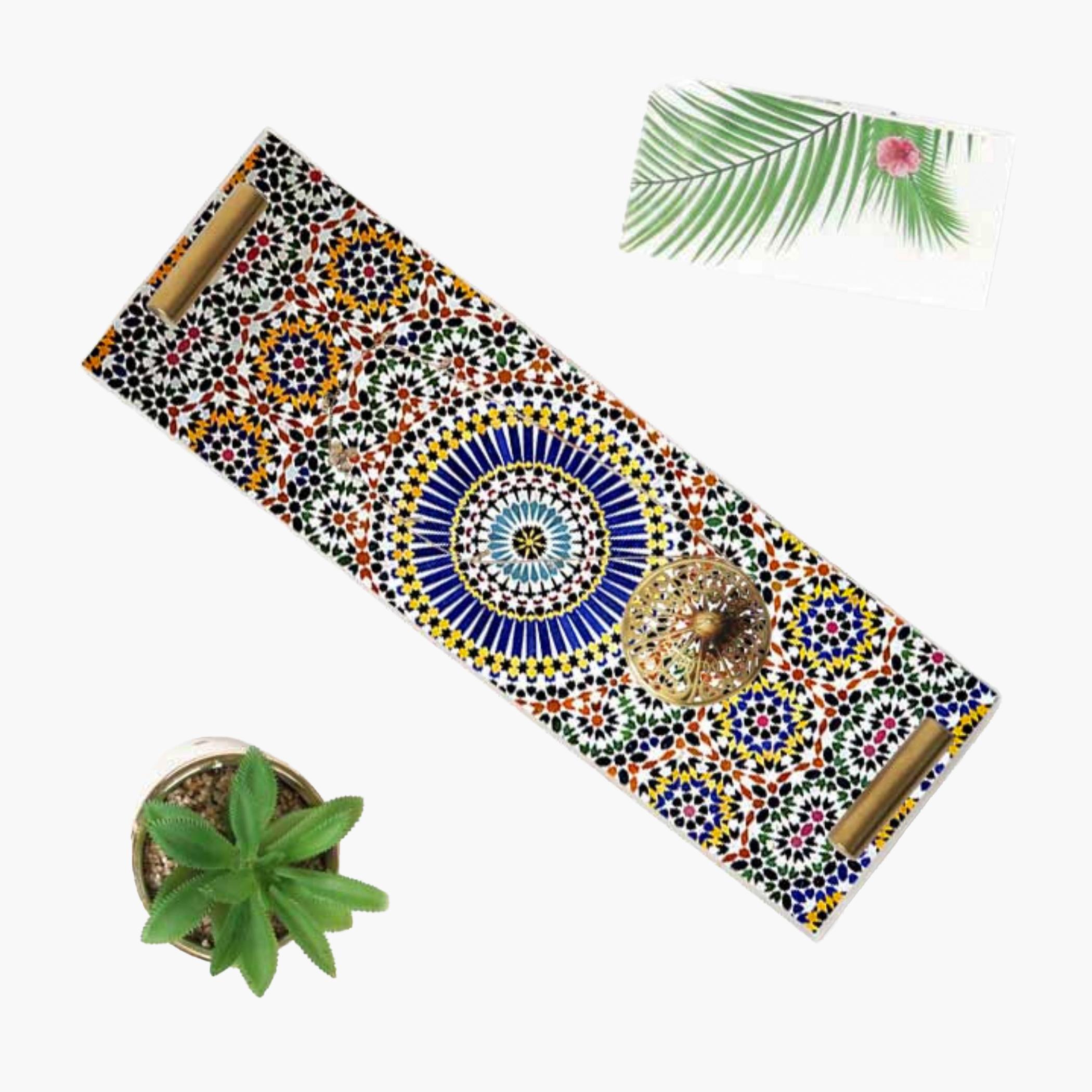 Decorative Acrylic Serving Tray with Gold Metal Handles and Marble Design 10×30 cm-household-dining-serveware-servingtrays-image-5