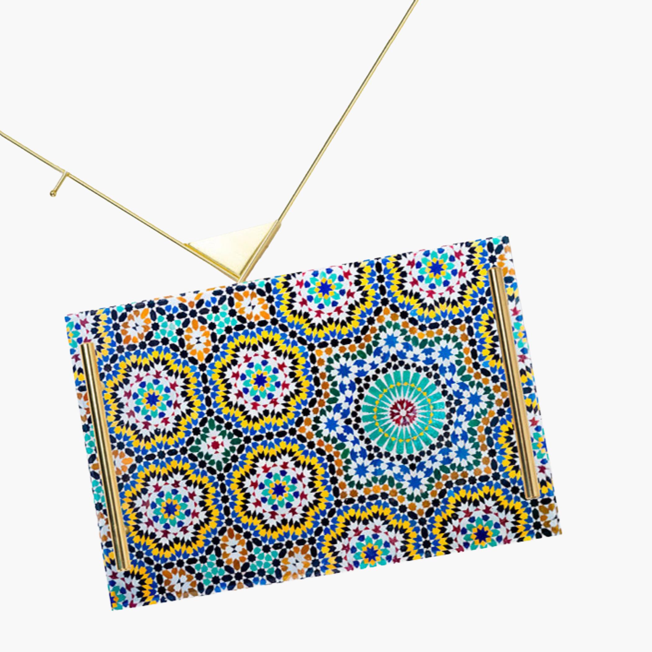 Decorative Acrylic Serving Tray with Gold Metal Handles and Marble Design 24×34 cm-household-dining-serveware-servingtrays-image-1