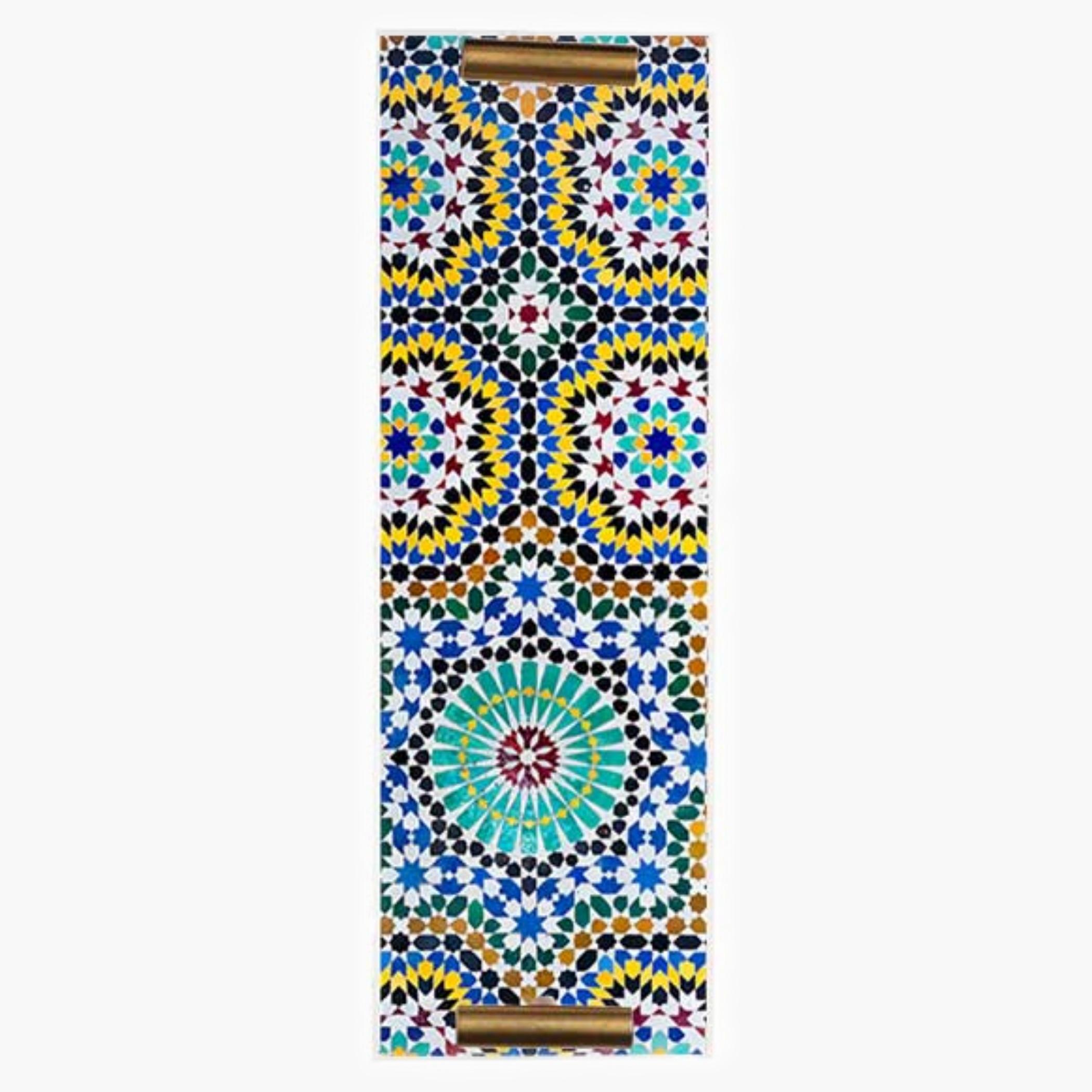Decorative Acrylic Serving Tray with Gold Metal Handles and Marble Design 10×30 cm-household-dining-serveware-servingtrays-image-1