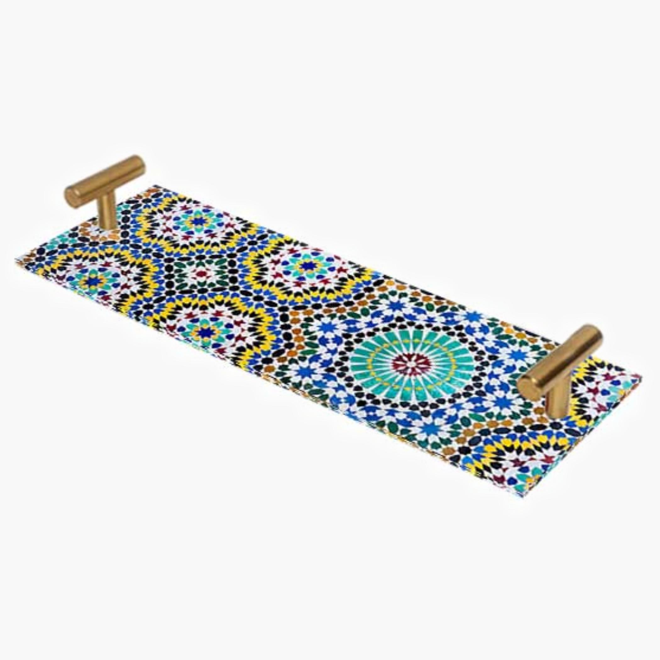 Decorative Acrylic Serving Tray with Gold Metal Handles and Marble Design 10×30 cm-household-dining-serveware-servingtrays-image-2
