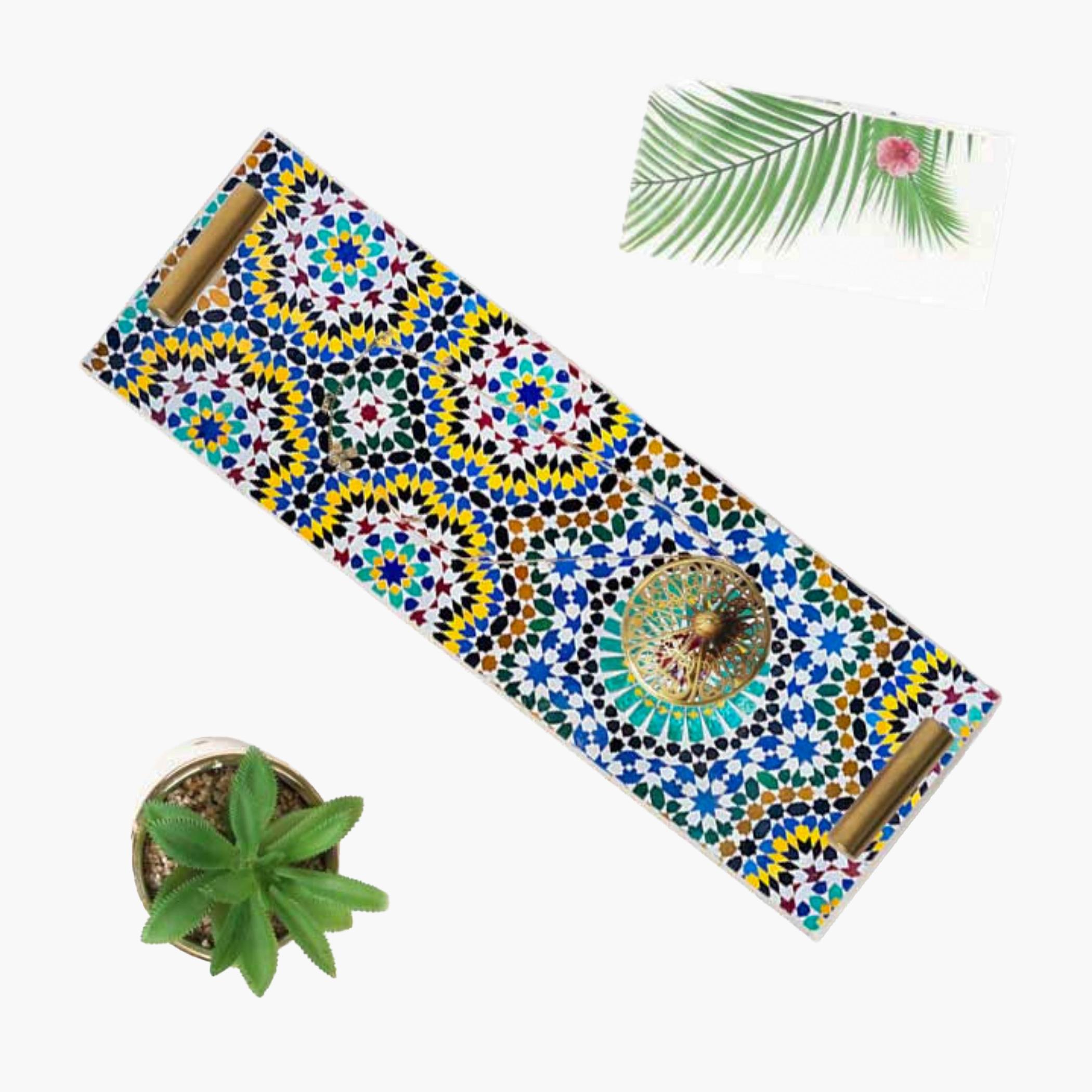 Decorative Acrylic Serving Tray with Gold Metal Handles and Marble Design 10×30 cm-household-dining-serveware-servingtrays-image-3