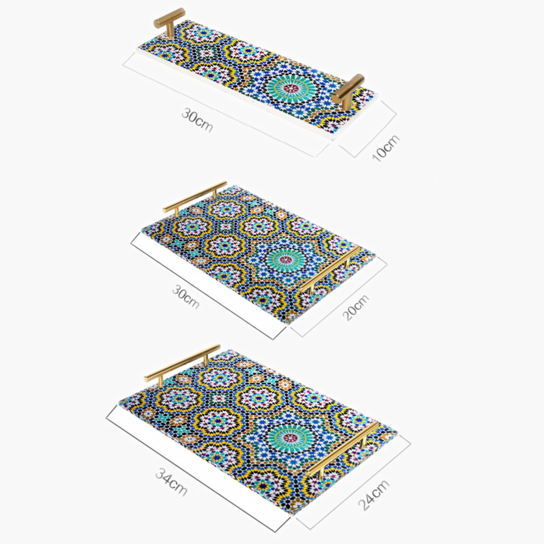 Decorative Acrylic Serving Tray with Gold Metal Handles and Marble Design 10×30 cm-household-dining-serveware-servingtrays-image-4