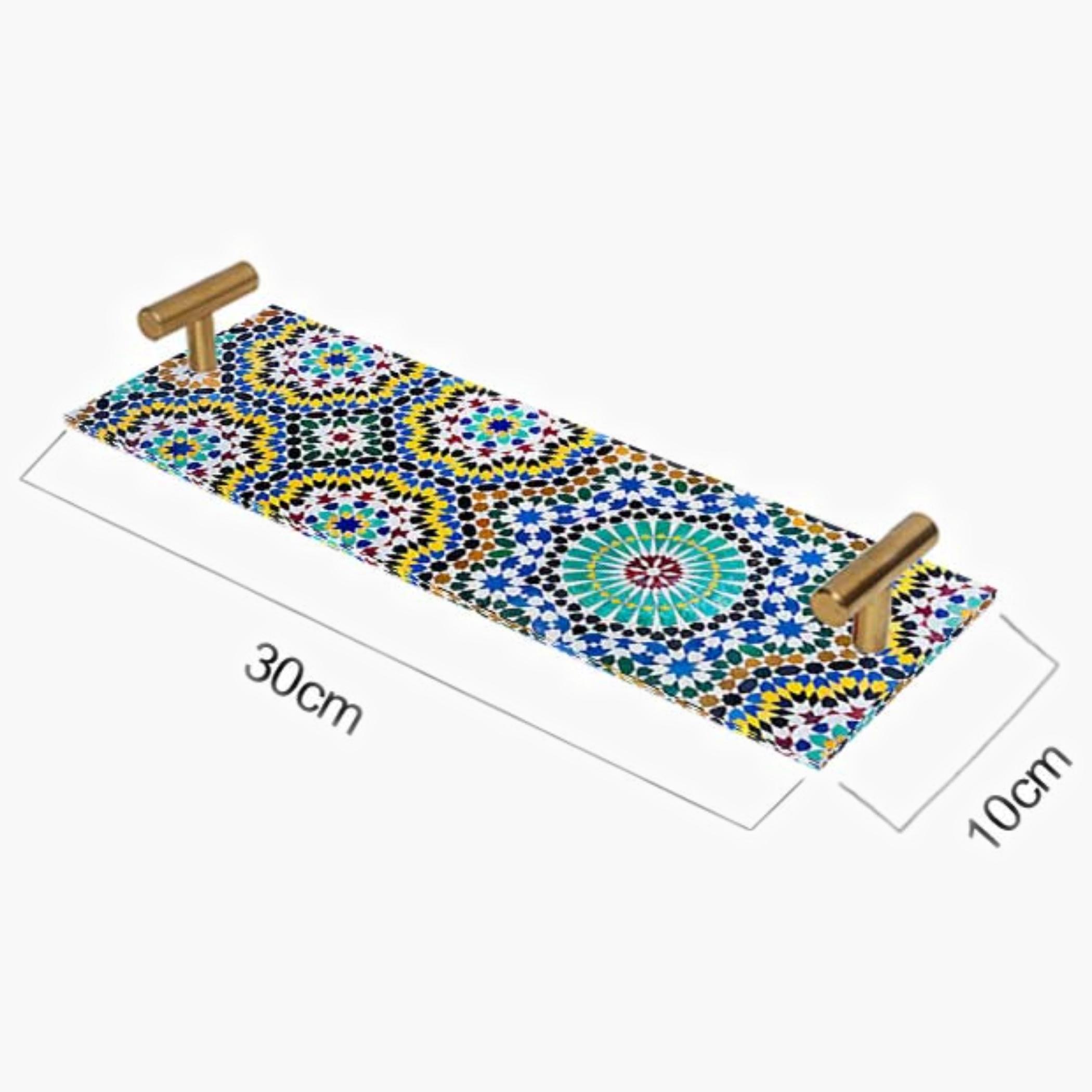 Decorative Acrylic Serving Tray with Gold Metal Handles and Marble Design 10×30 cm-household-dining-serveware-servingtrays-image-5