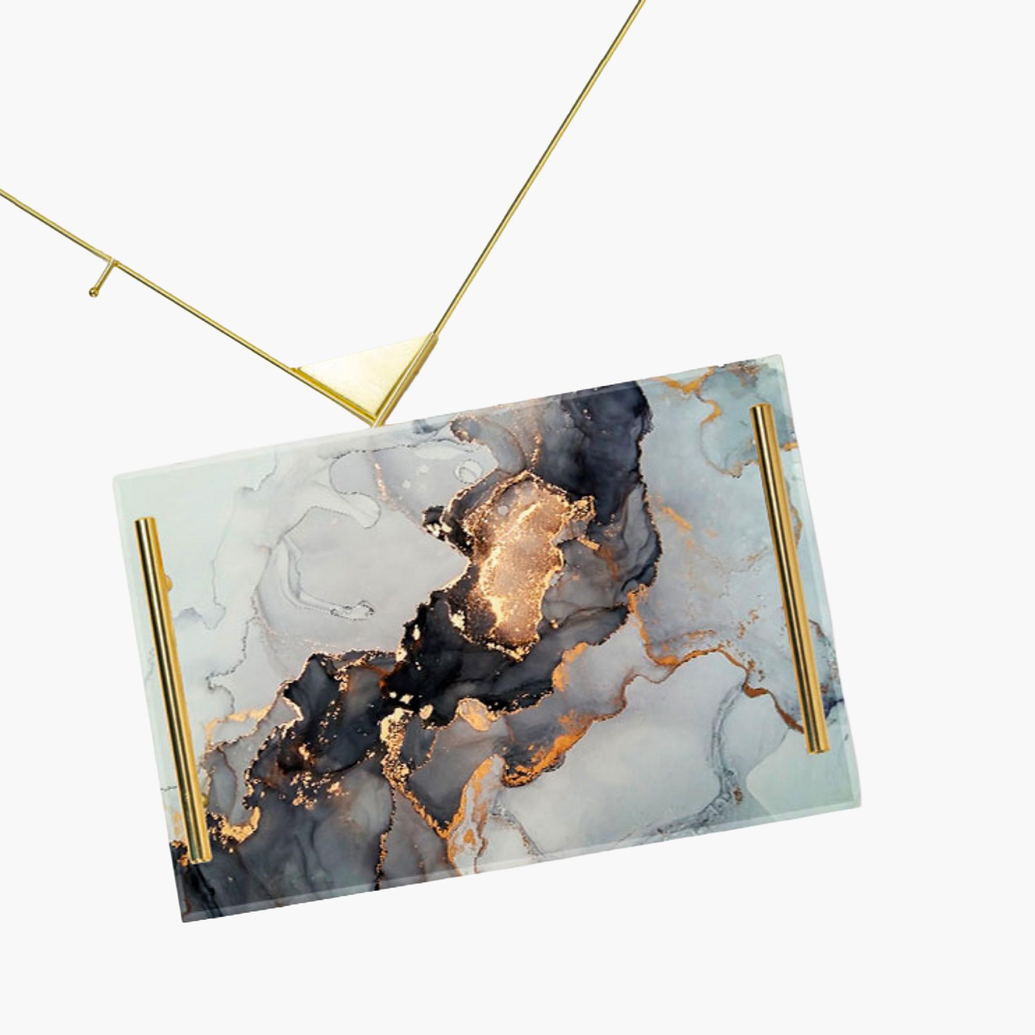 Decorative Acrylic Serving Tray with Gold Metal Handles and Marble Design 24×34 cm-household-dining-serveware-servingtrays-image-5